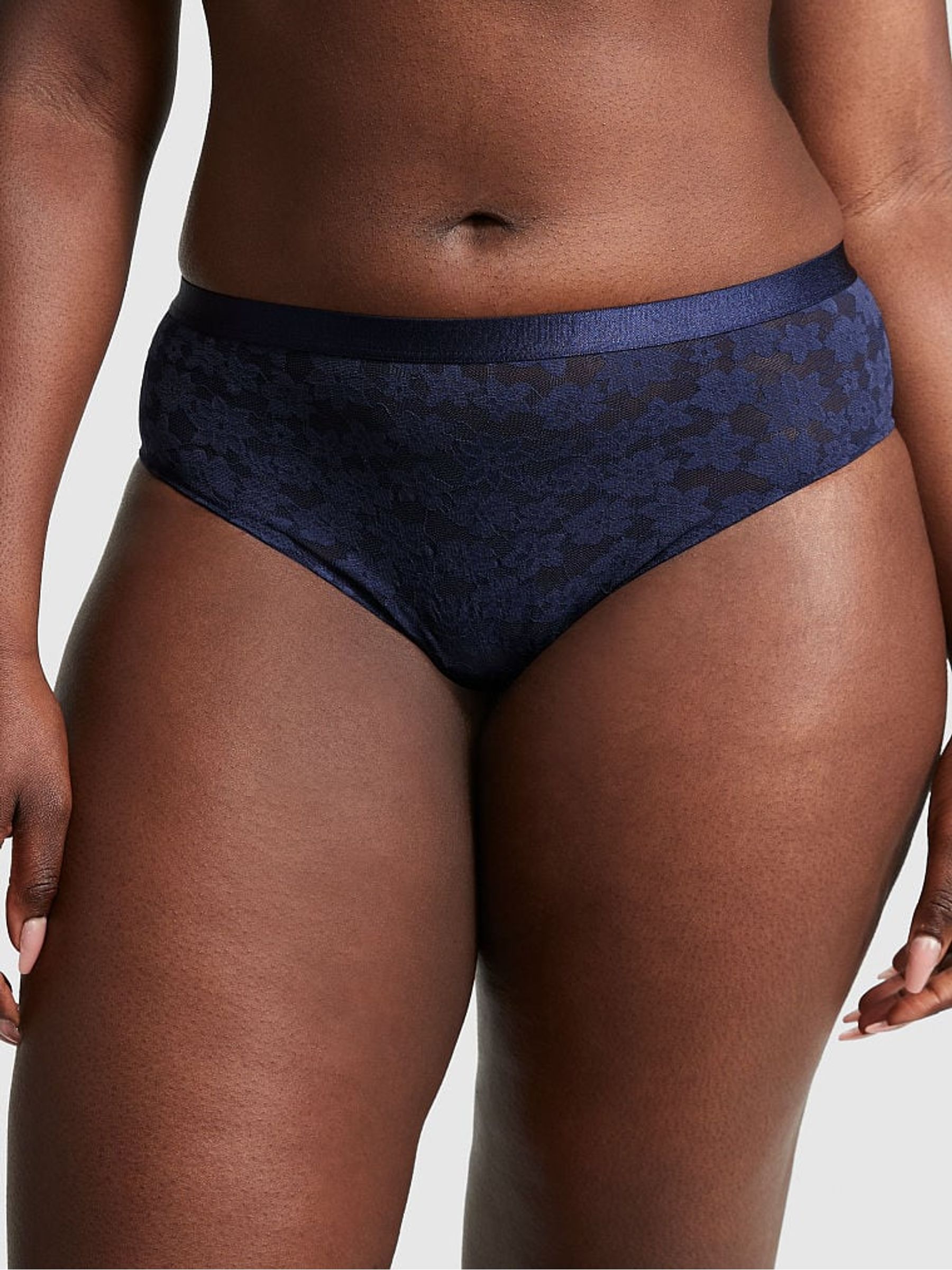Midnight Navy Blue Tossed Floral Lace Cheekster Knickers - Image 1 of 3