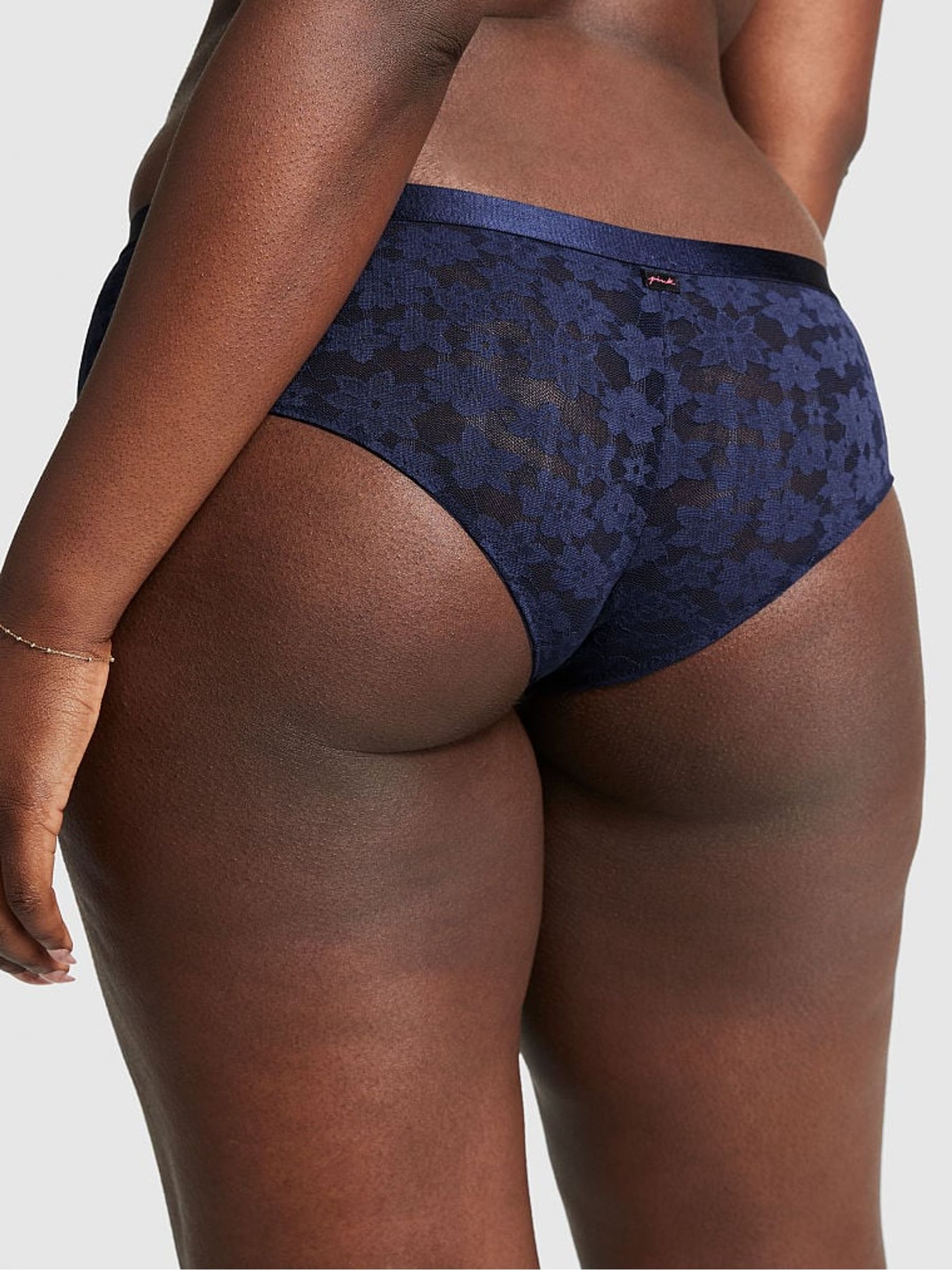 Midnight Navy Blue Tossed Floral Lace Cheekster Knickers - Image 2 of 3