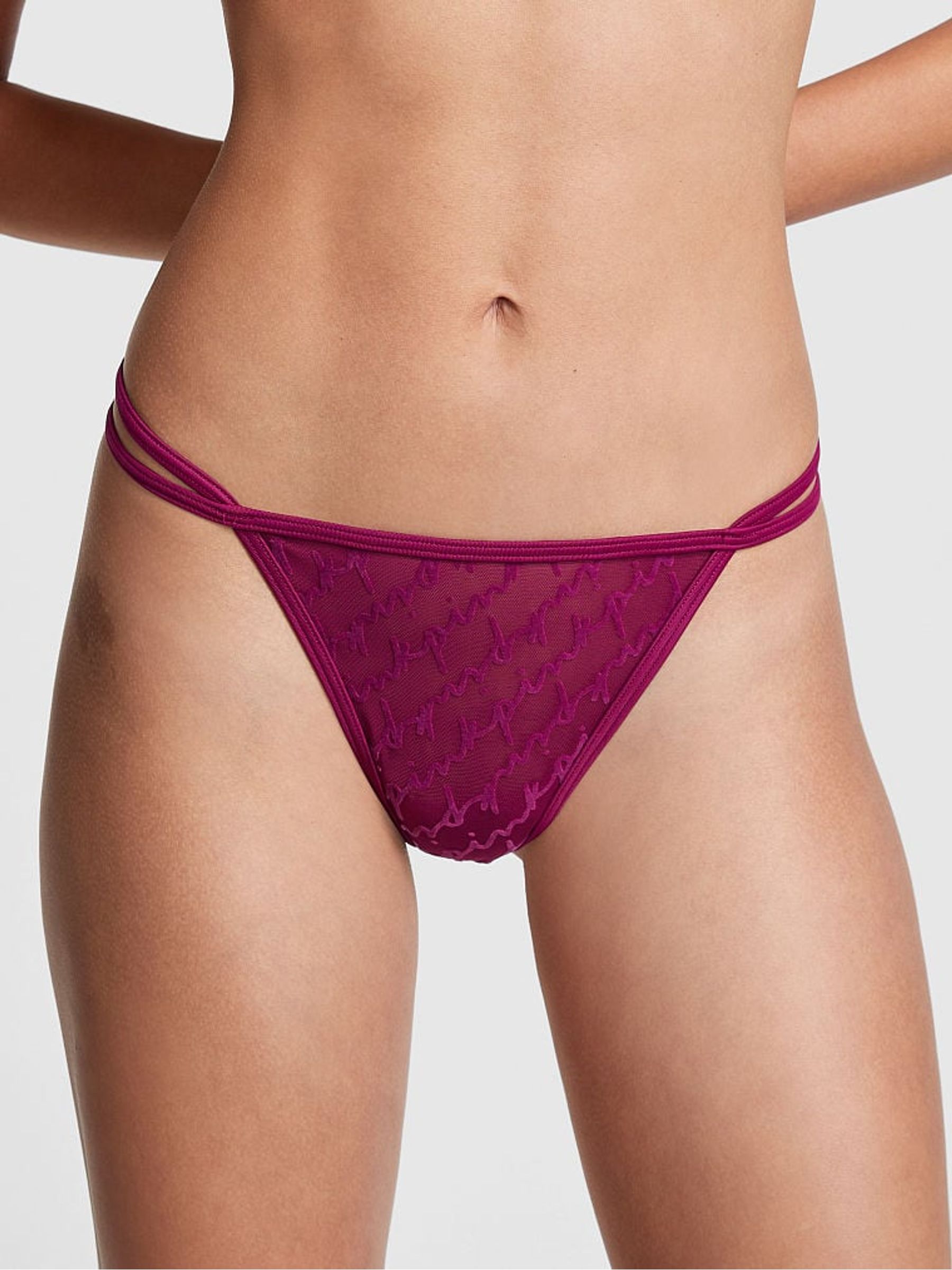 Vivid Magenta Pink Flocked Mesh Thong - Image 1 of 1