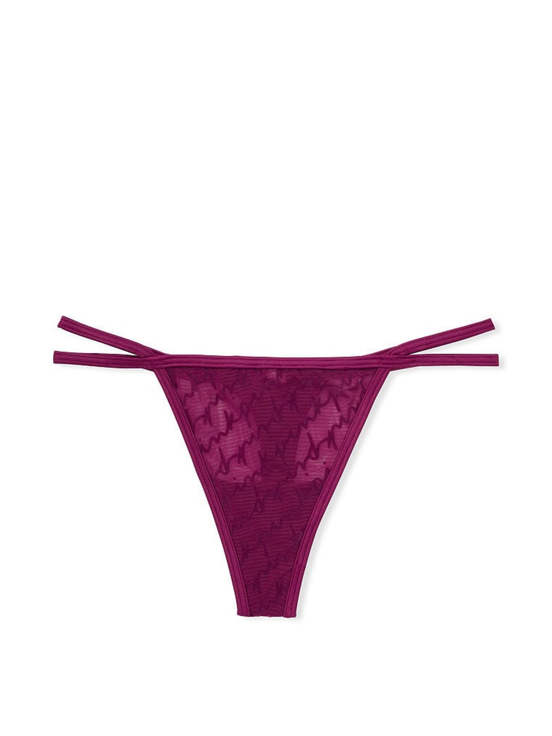 Vivid Magenta Pink Flocked Mesh Thong - Image 3 of 3