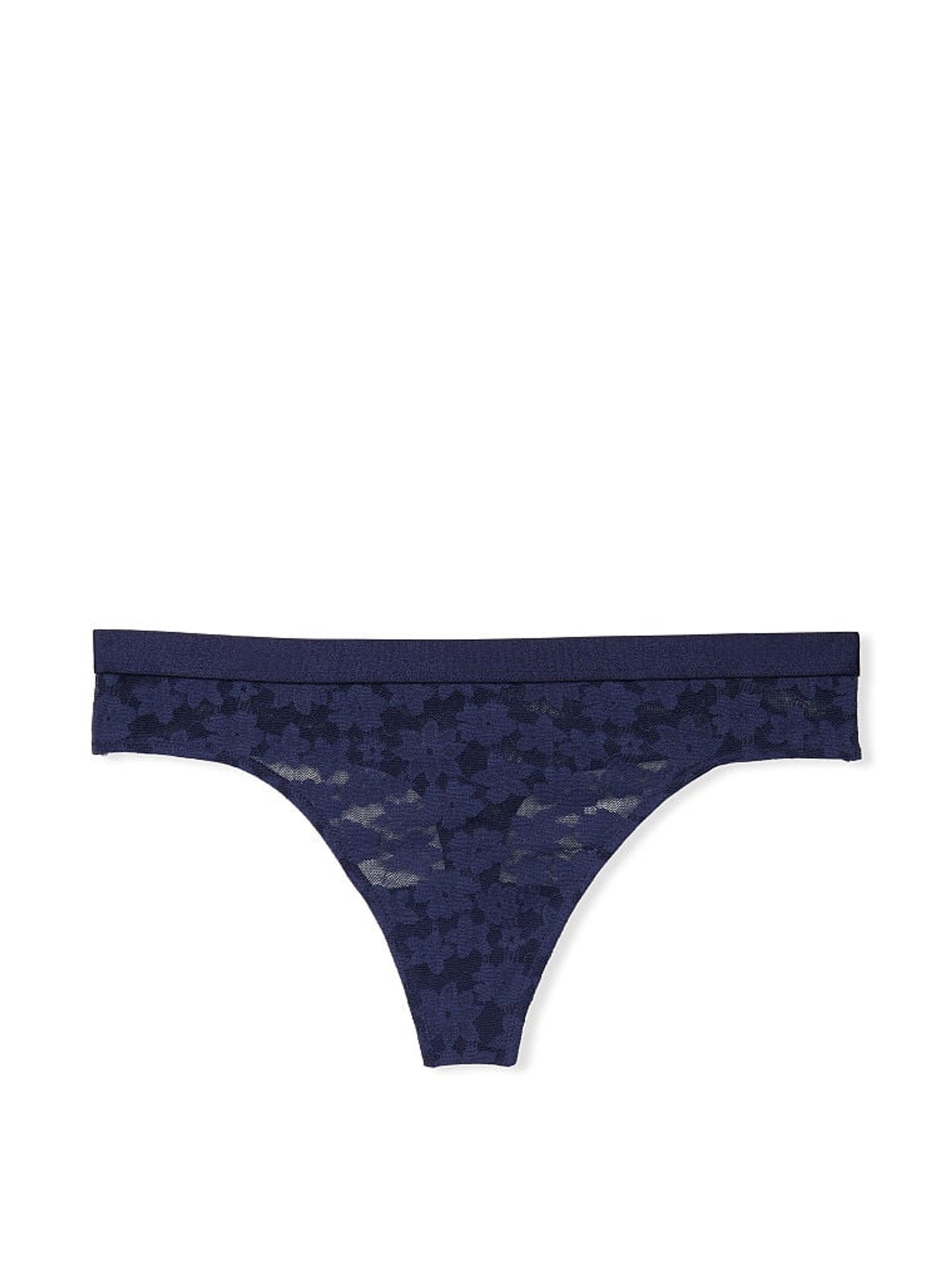 Midnight Navy Blue Tossed Floral Lace Thong - Image 1 of 1