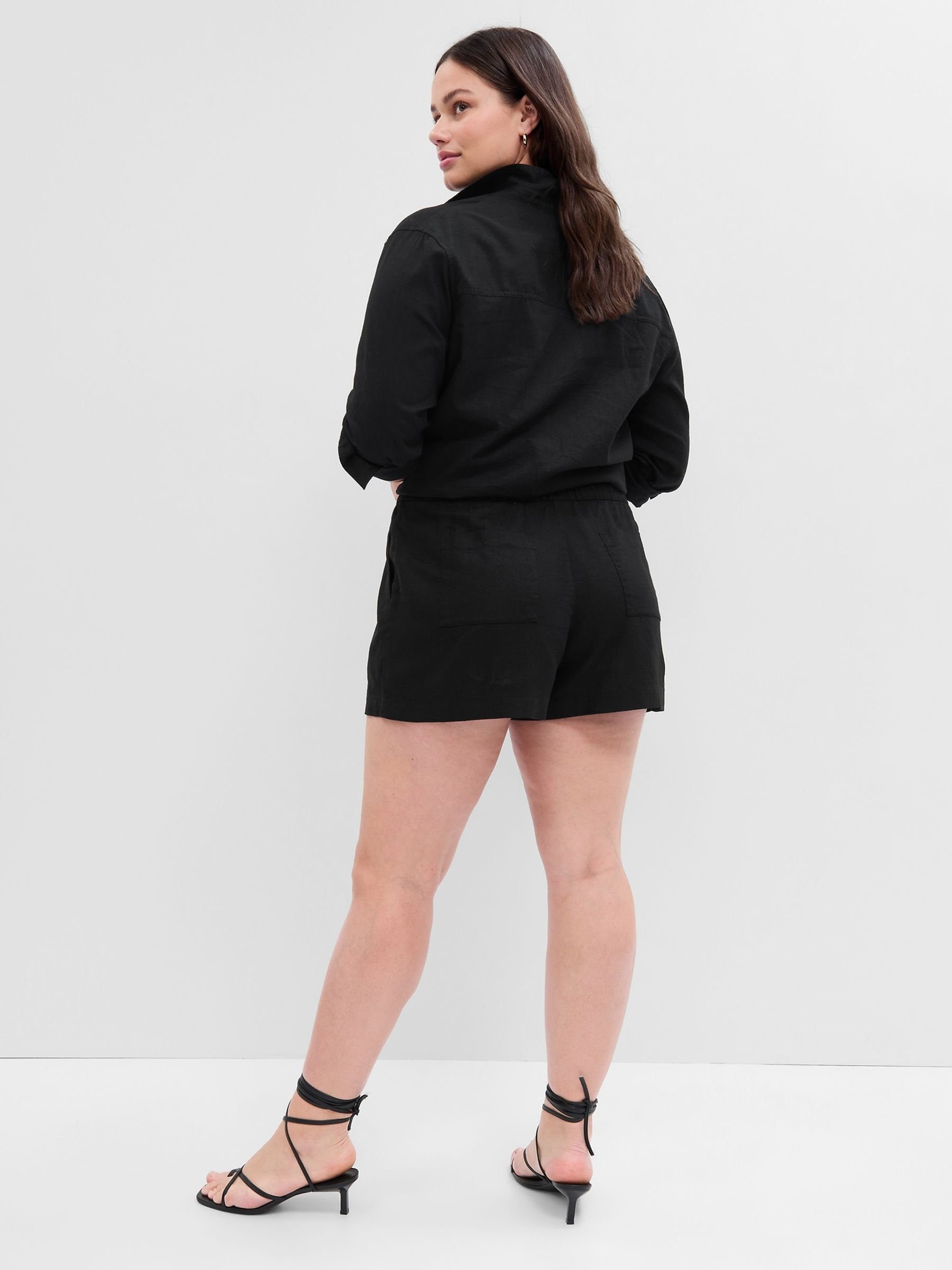 Black Linen Pull On Shorts - Image 2 of 4