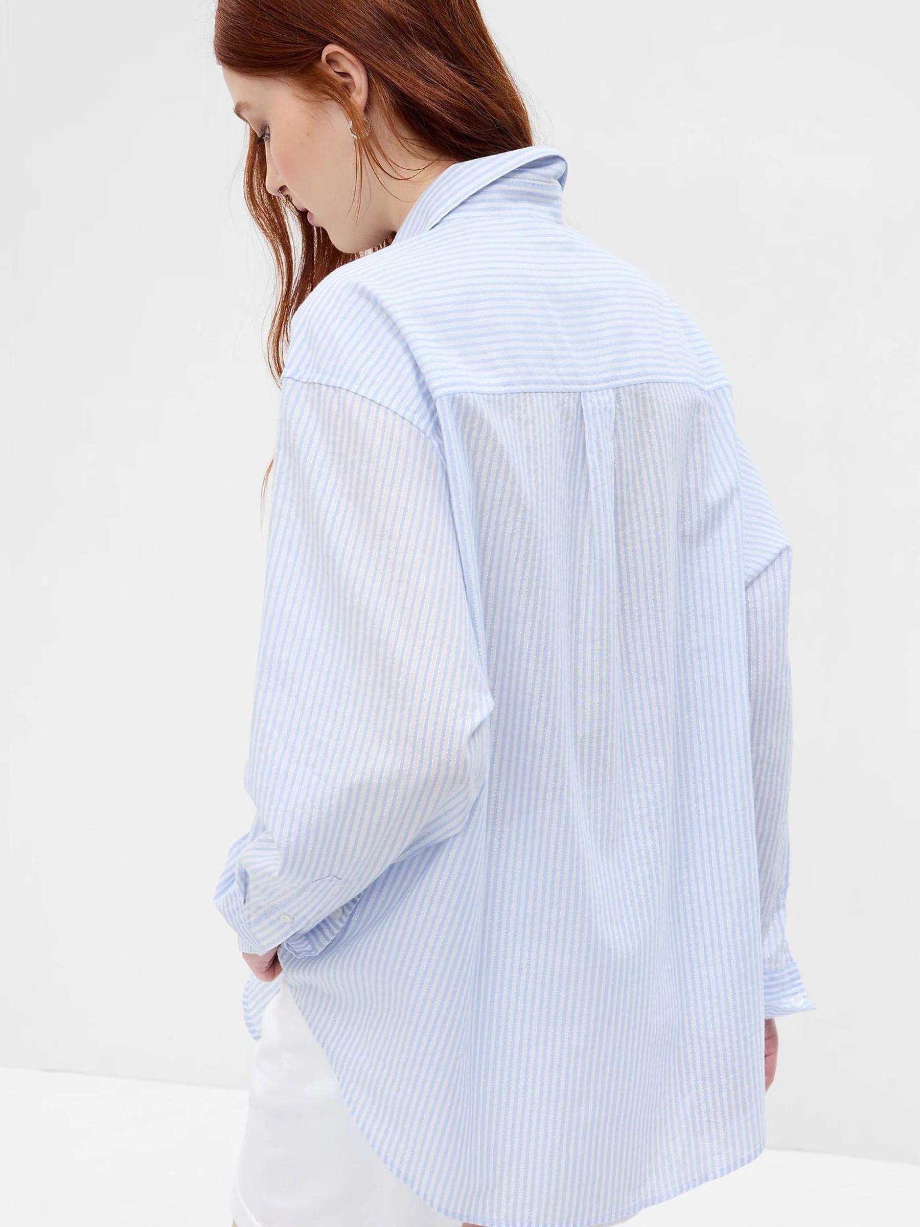 Blue Stripe Oversized Long Sleeve Shirt - Image 2 of 6