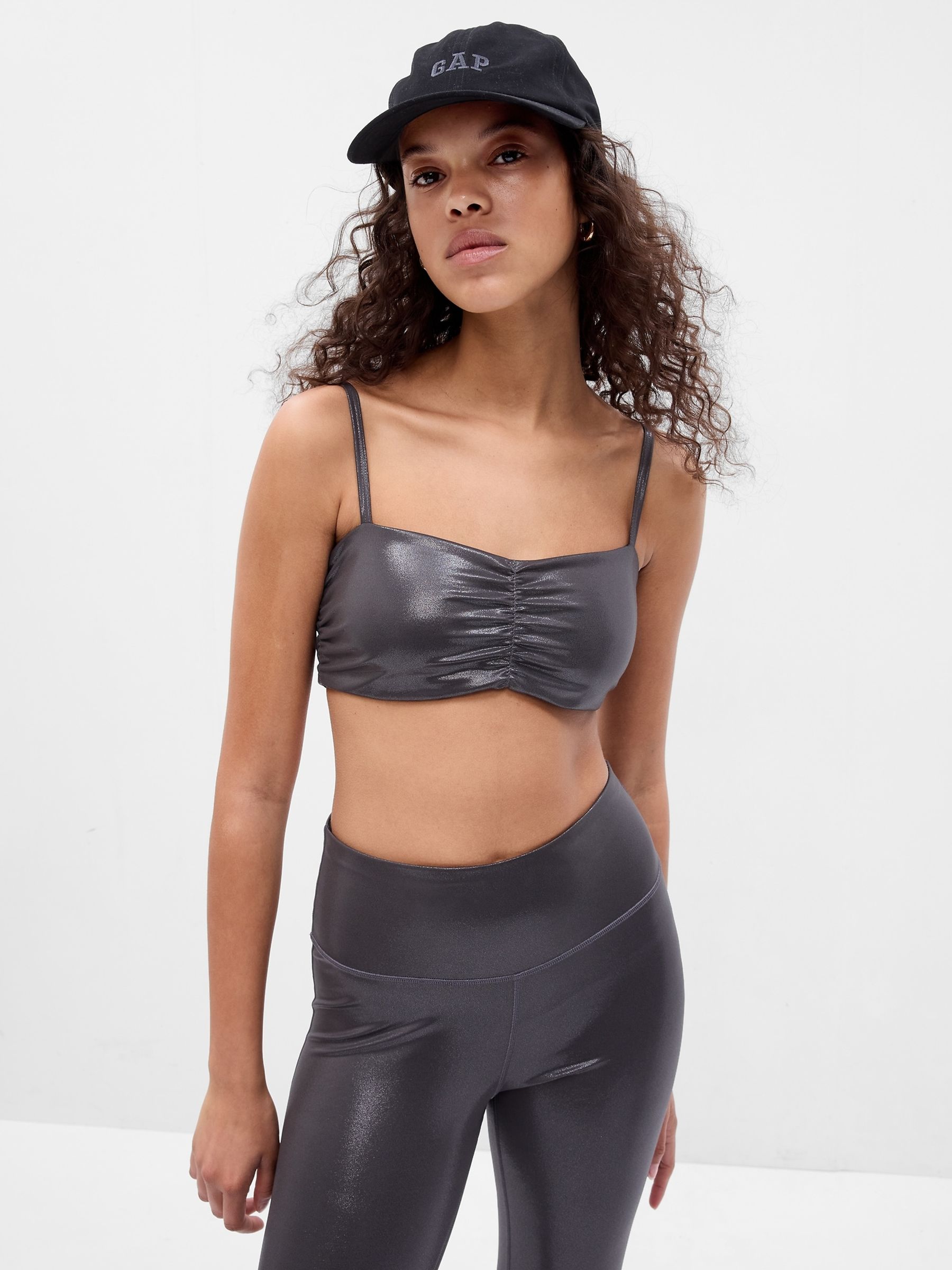 Grey Fit Power Low Impact Ruched Sports Bra - Image 1 of 5