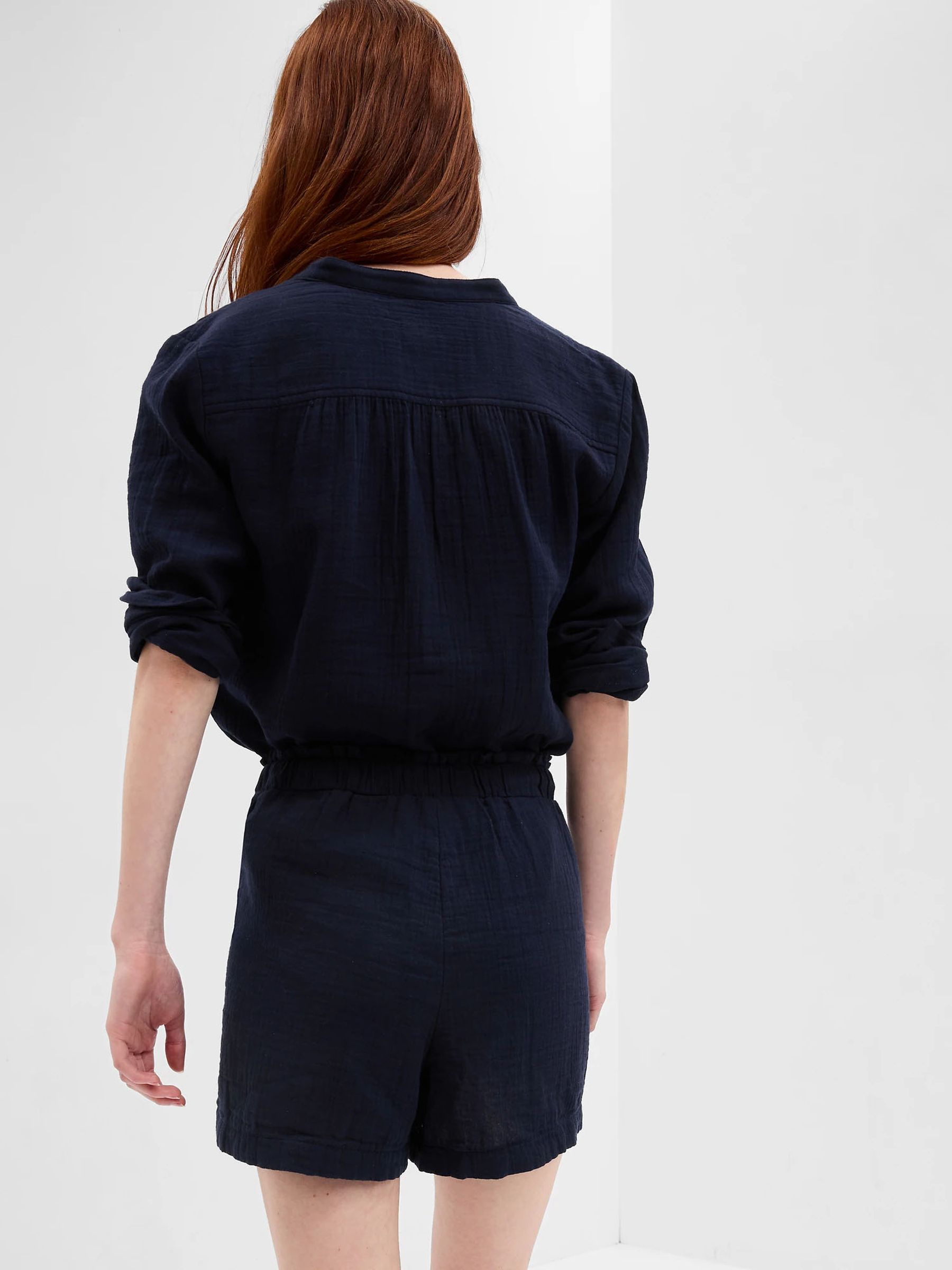 Navy Blue Crinkle Gauze Shorts - Image 2 of 4