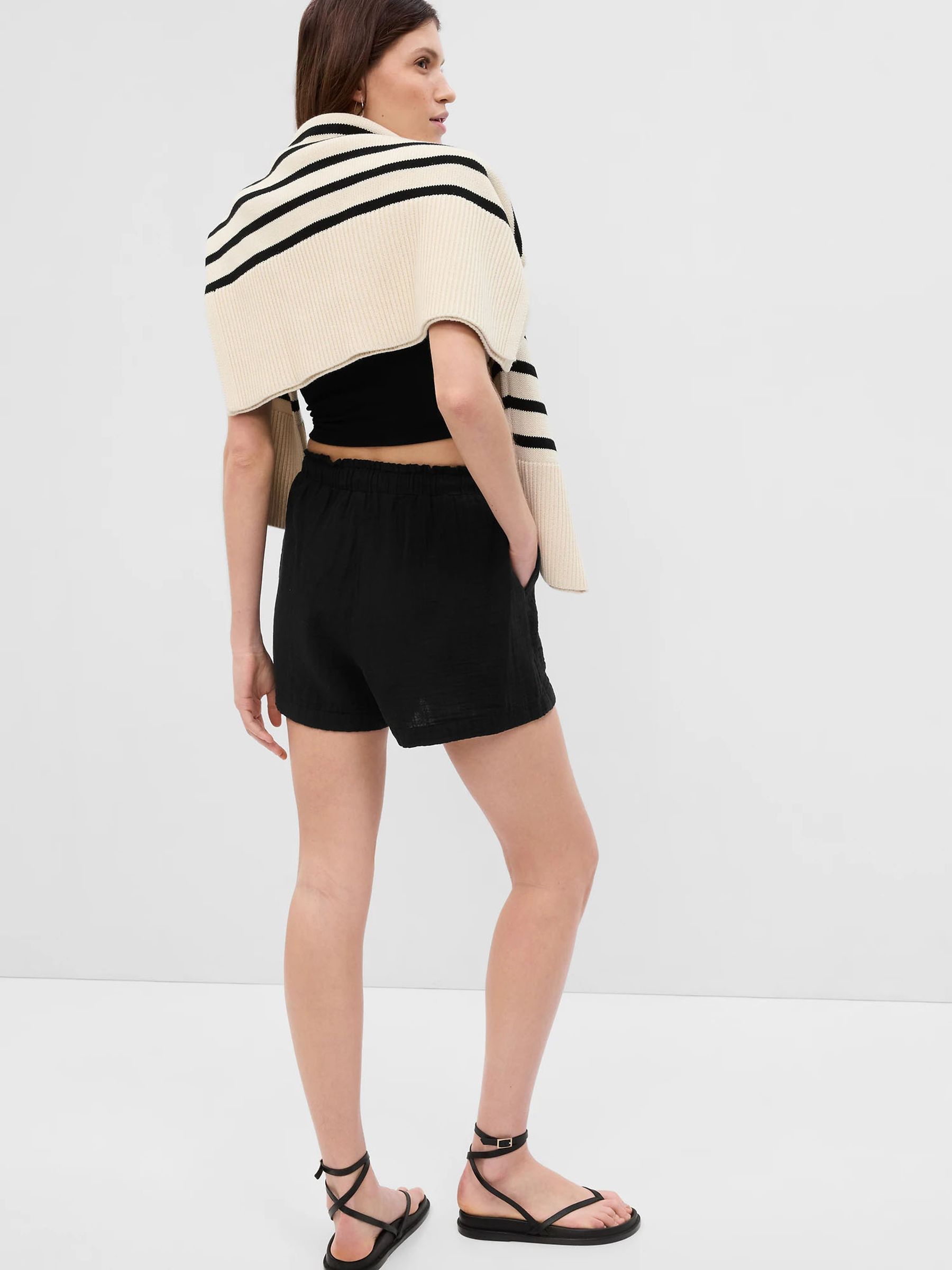 Black Crinkle Gauze Shorts - Image 4 of 6