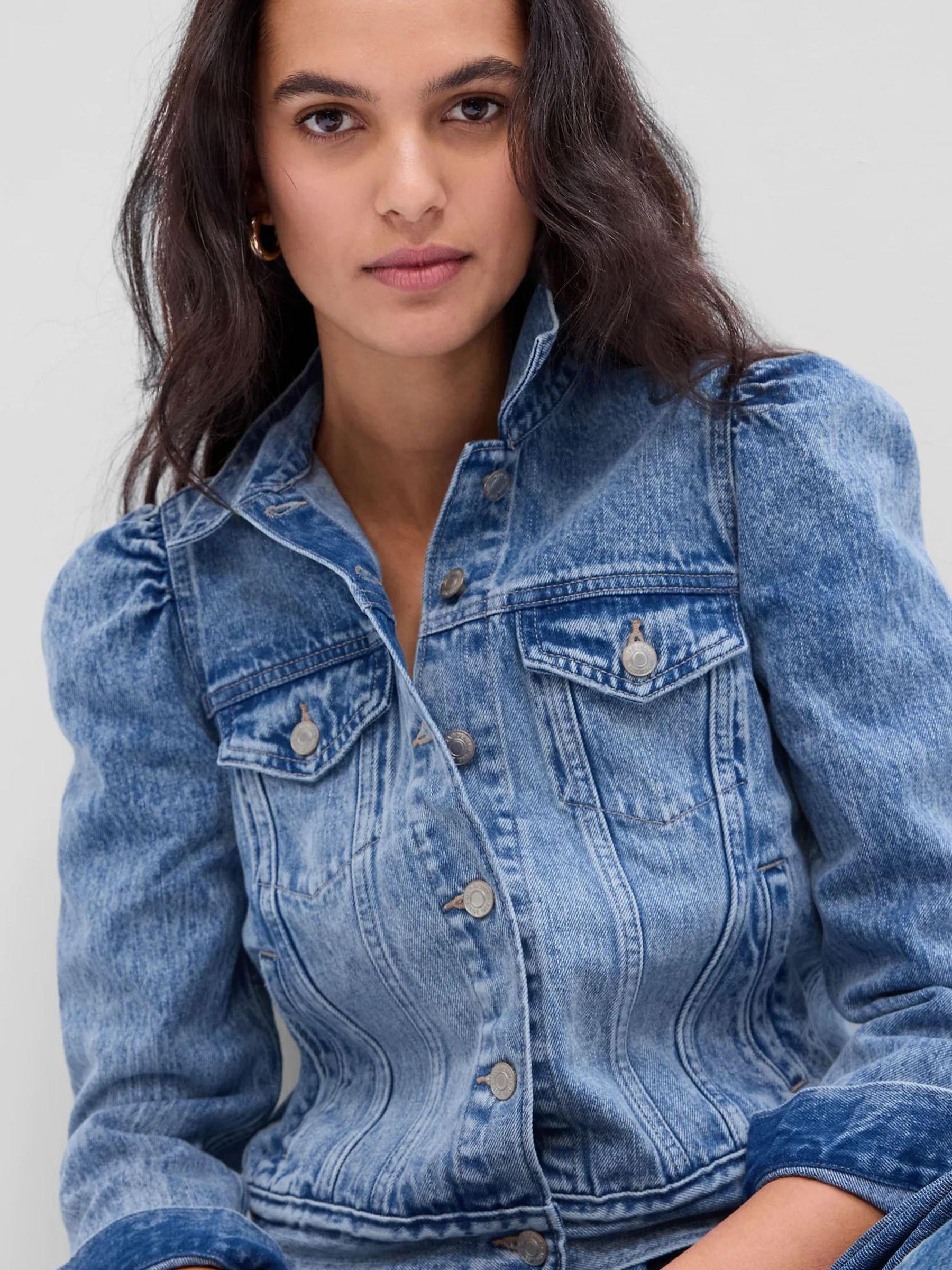 Blue Puff Sleeve Denim Jacket - Image 1 of 3