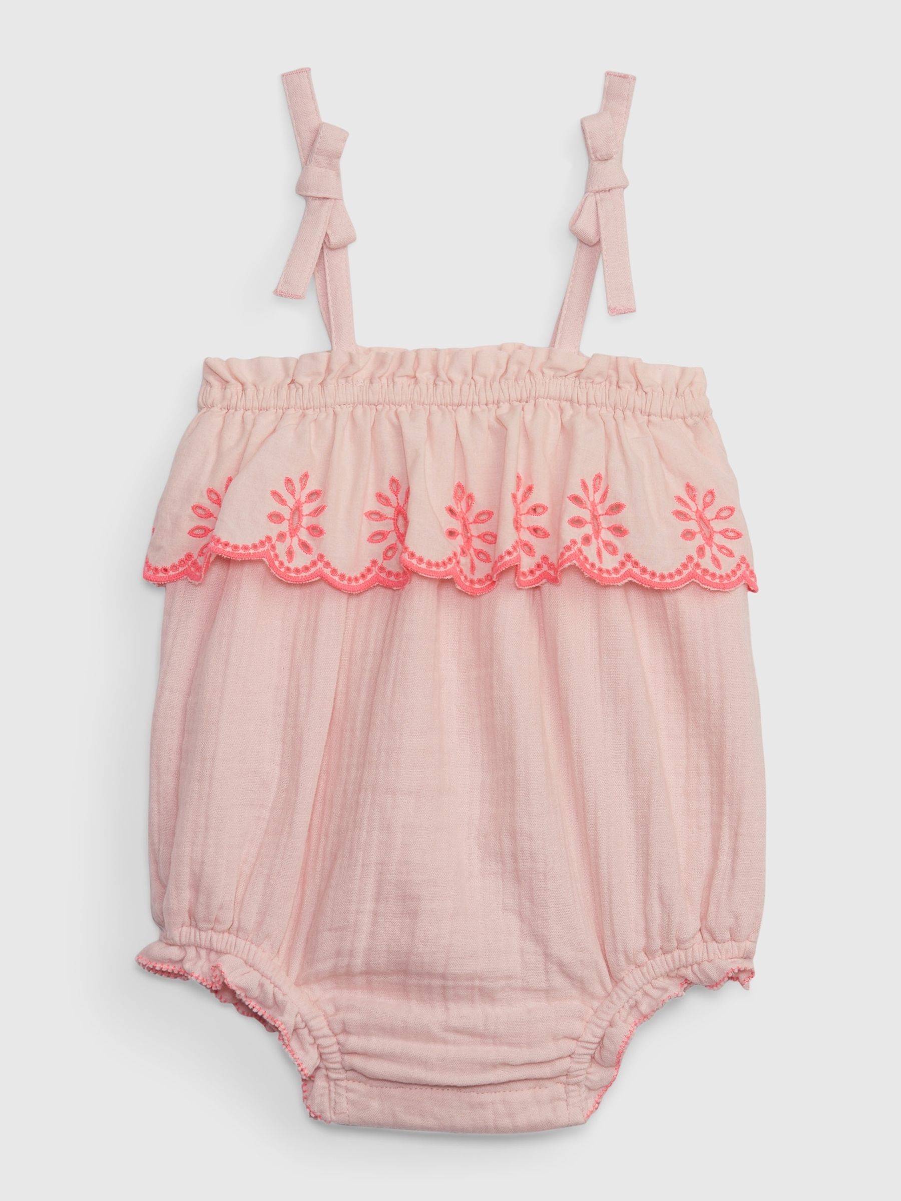 Pink Crinkle Gauze Eyelet Shorty One-Piece - Baby - Image 1 of 3