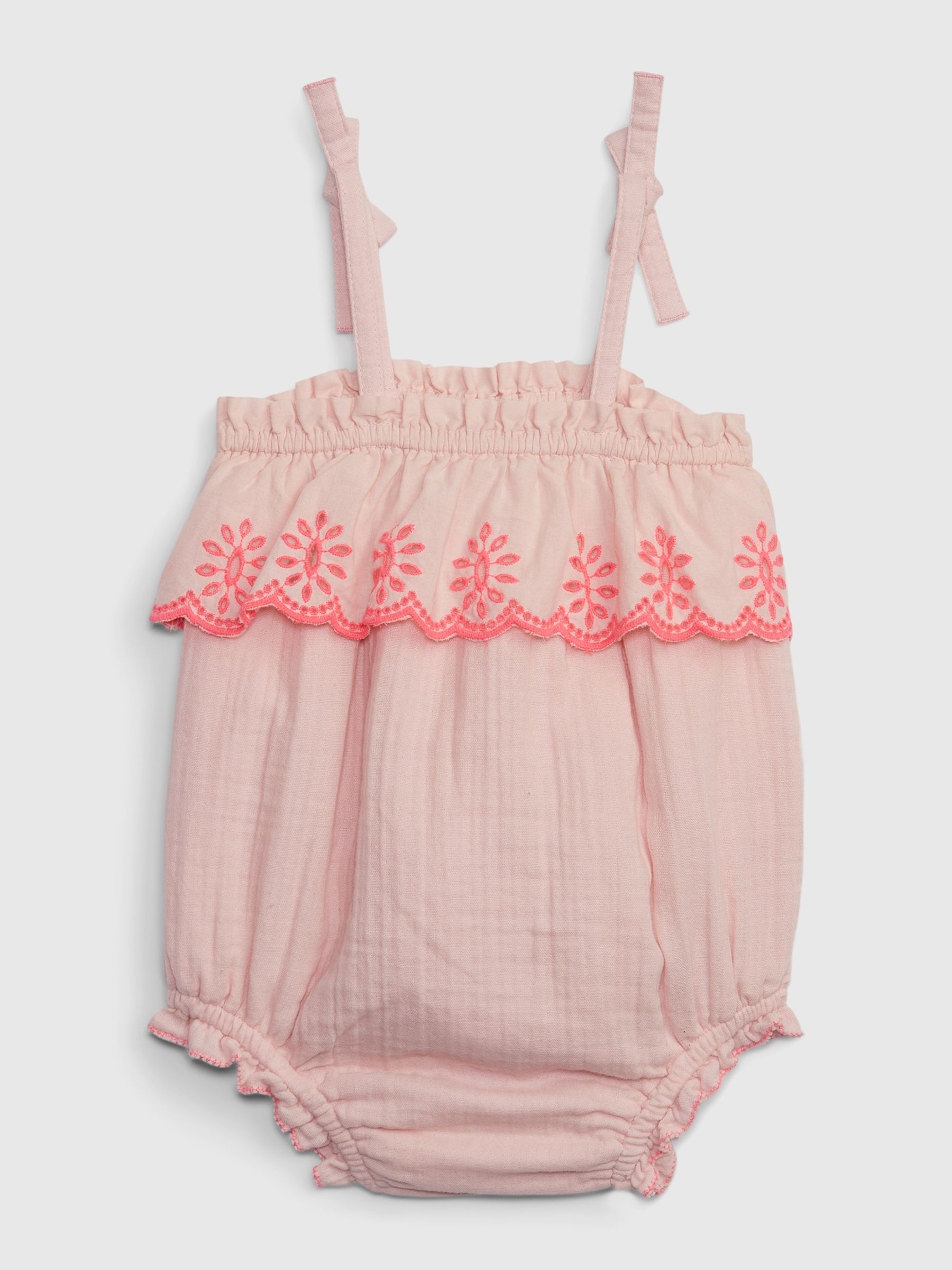 Pink Crinkle Gauze Eyelet Shorty One-Piece - Baby - Image 2 of 3