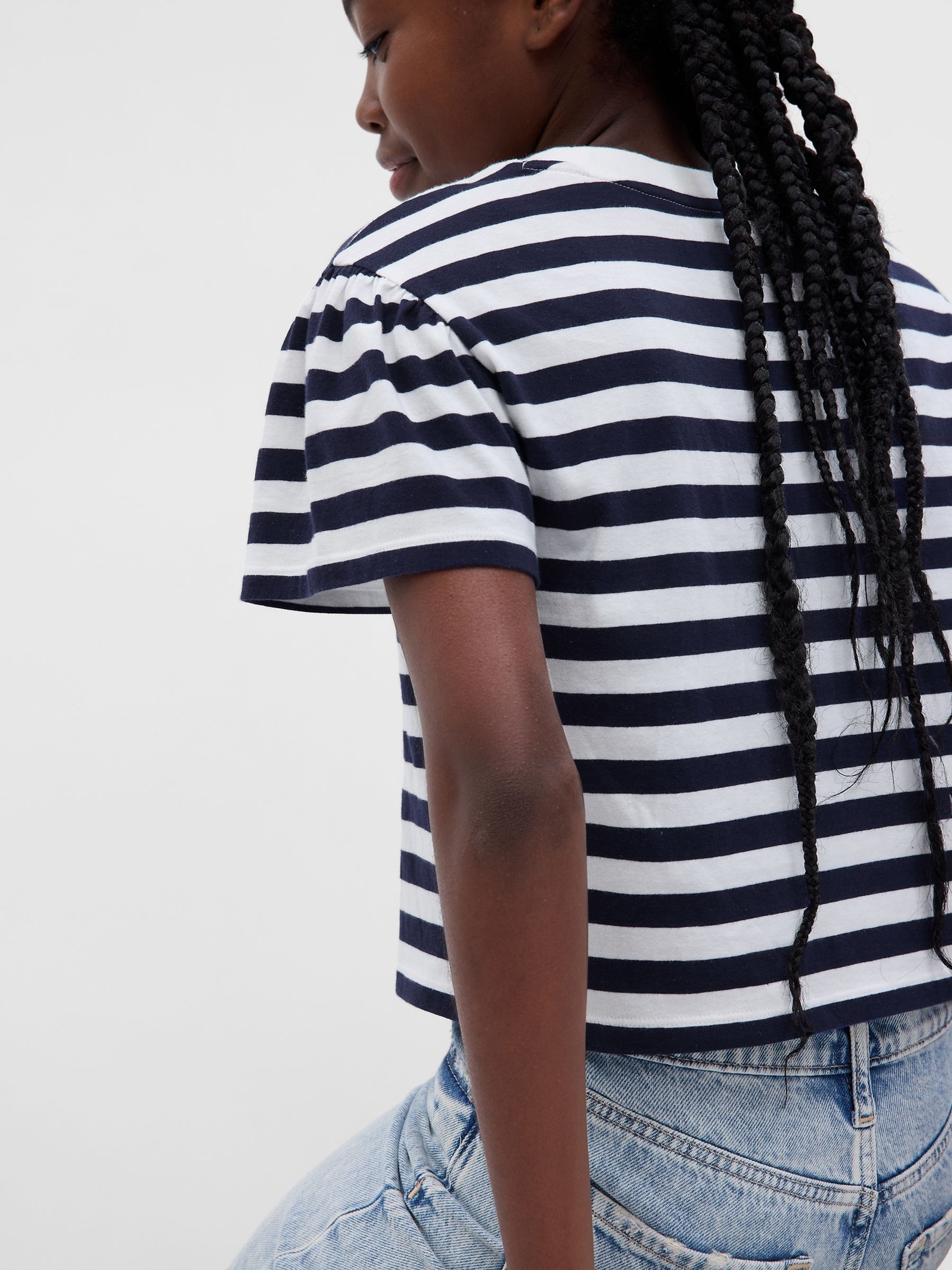 Blue Organic Cotton Flutter Short Sleeve Shirt - Image 2 of 4