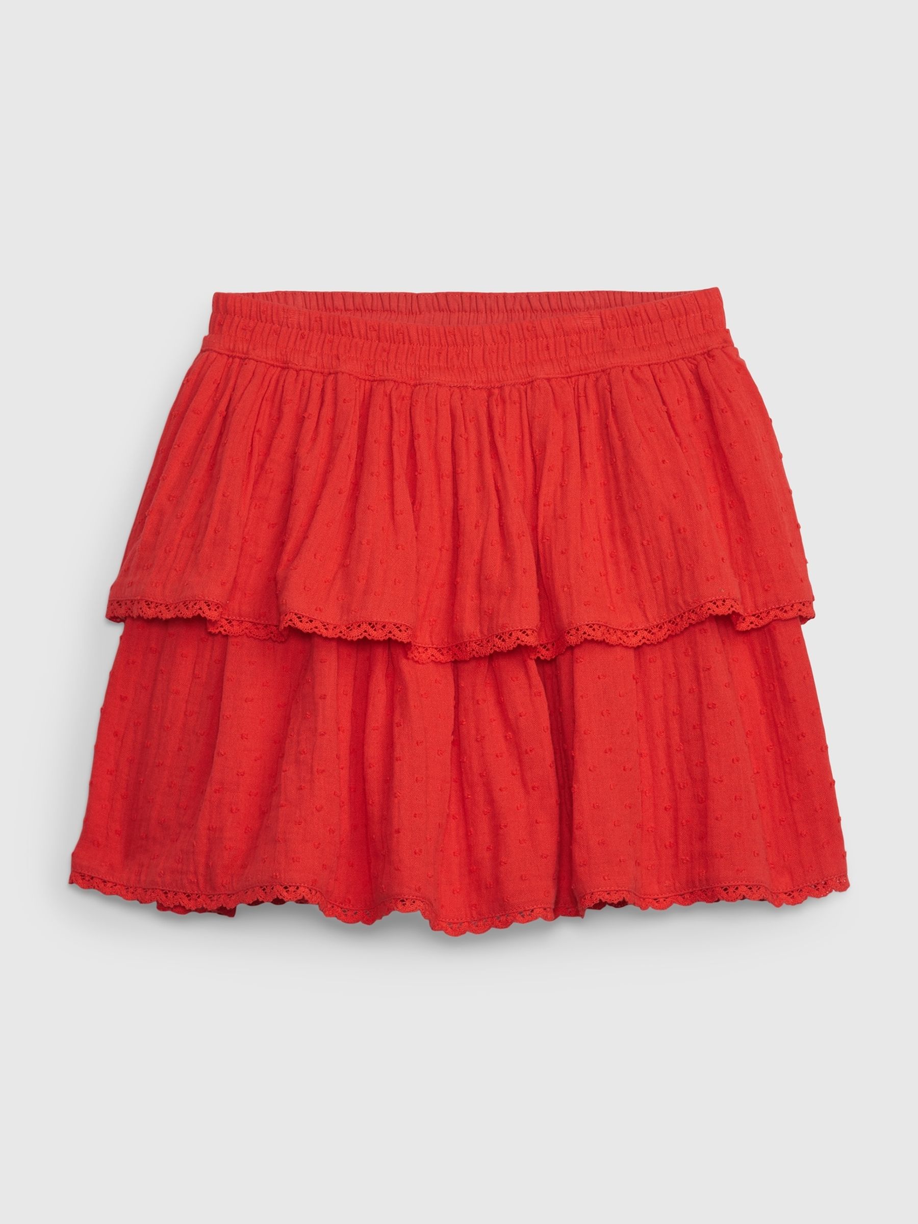 Red Crinkle Gauze Ruffle Skirt - Image 1 of 2