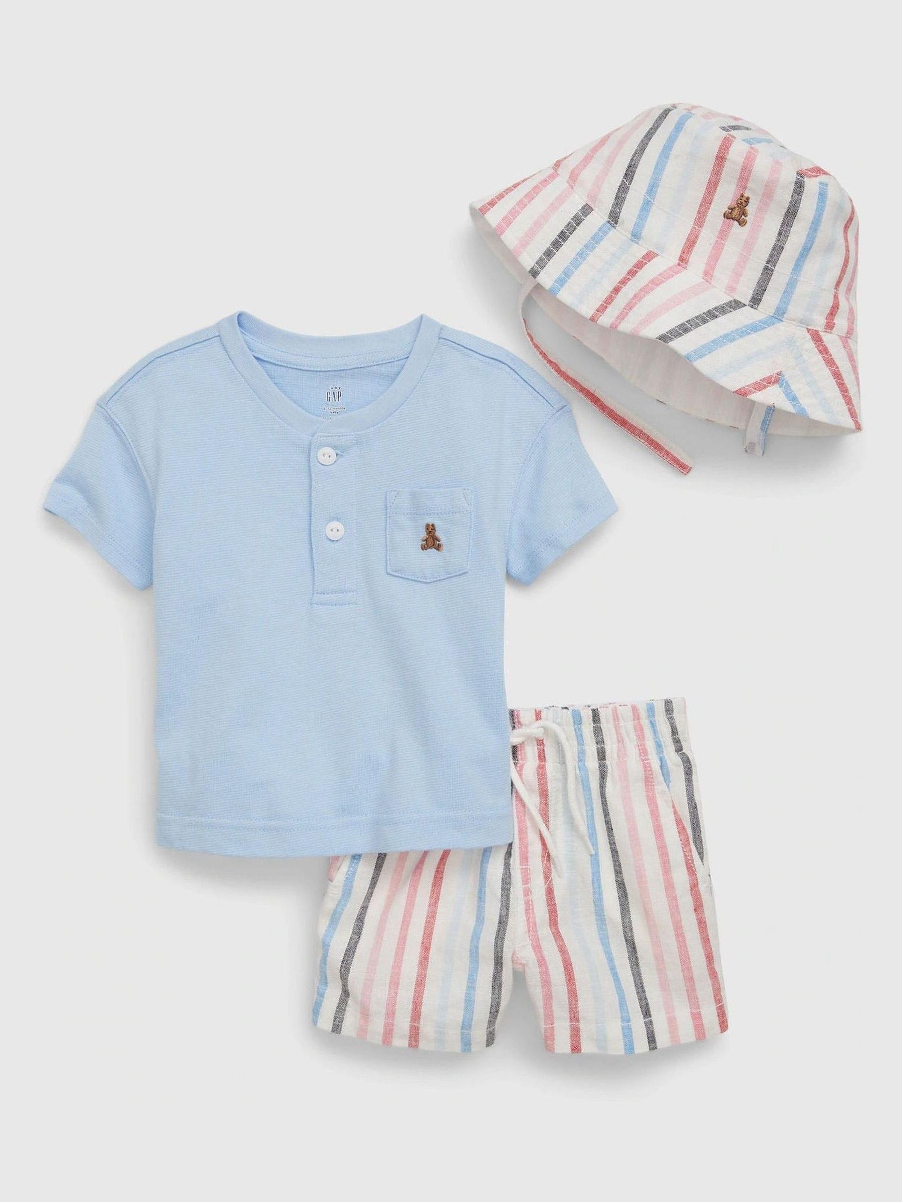 Blue Baby Linen-Cotton Outfit Set - Image 1 of 3