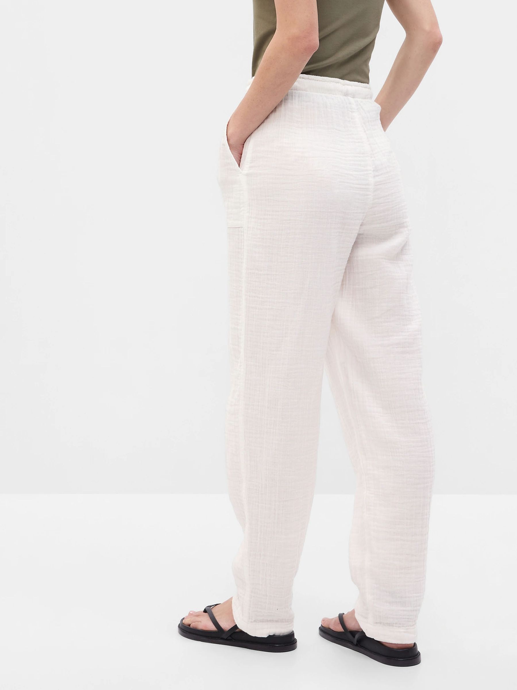 White Crinkle Gauze Loose Trousers - Image 2 of 3