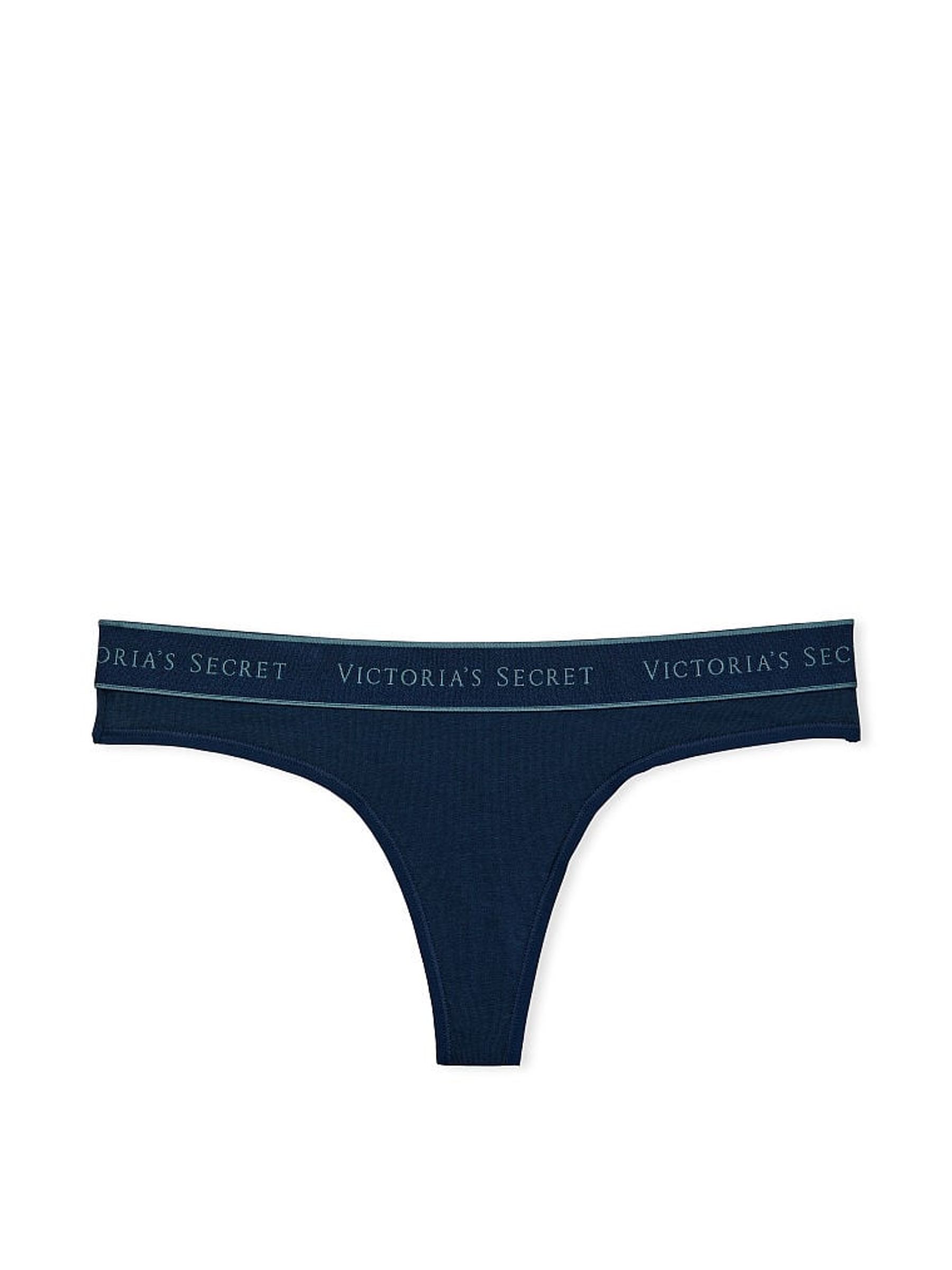 Noir Navy Blue Thong Logo Knickers - Image 1 of 1