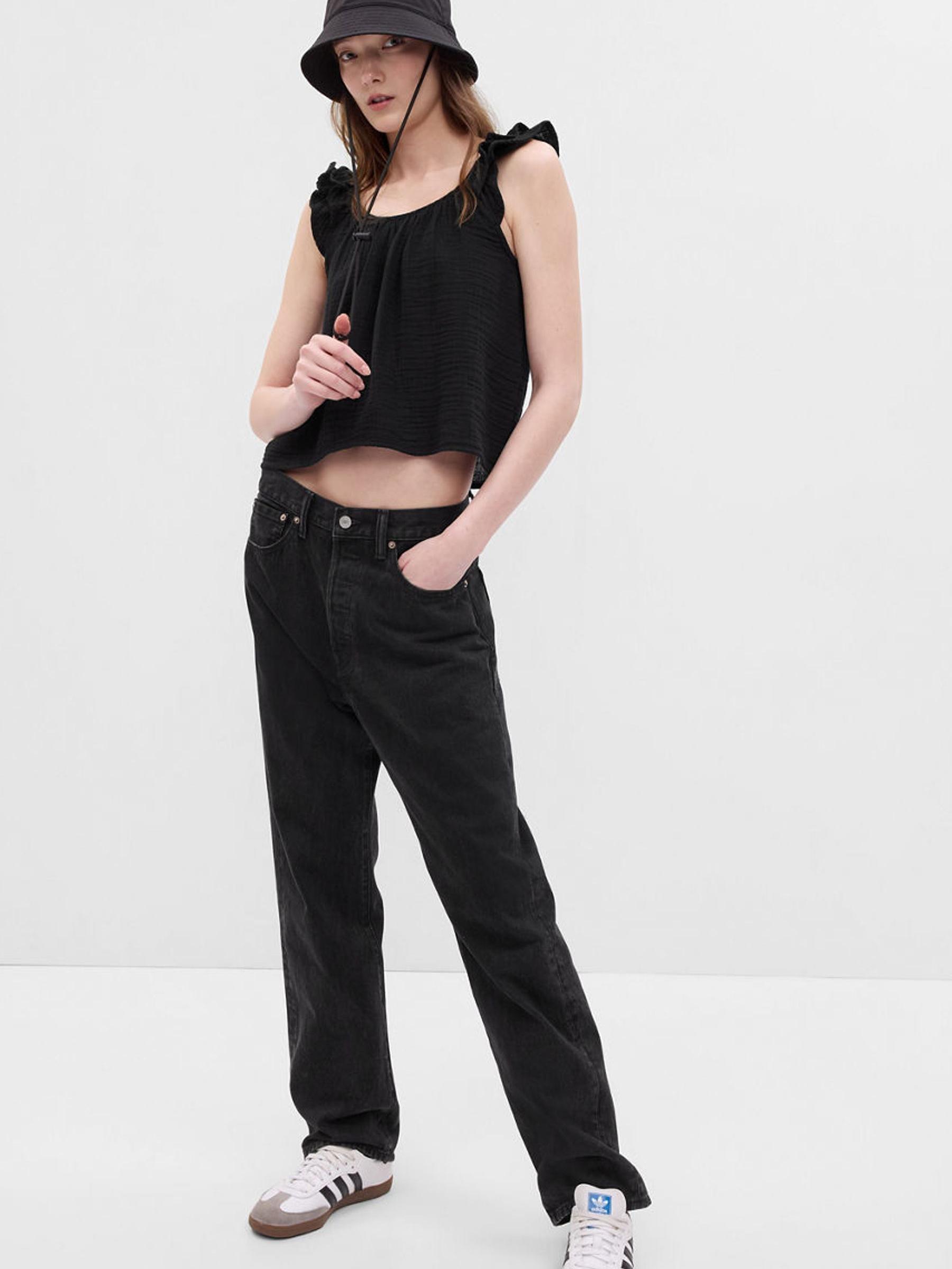 Black Crinkle Gauze Ruffle Vest - Image 1 of 1