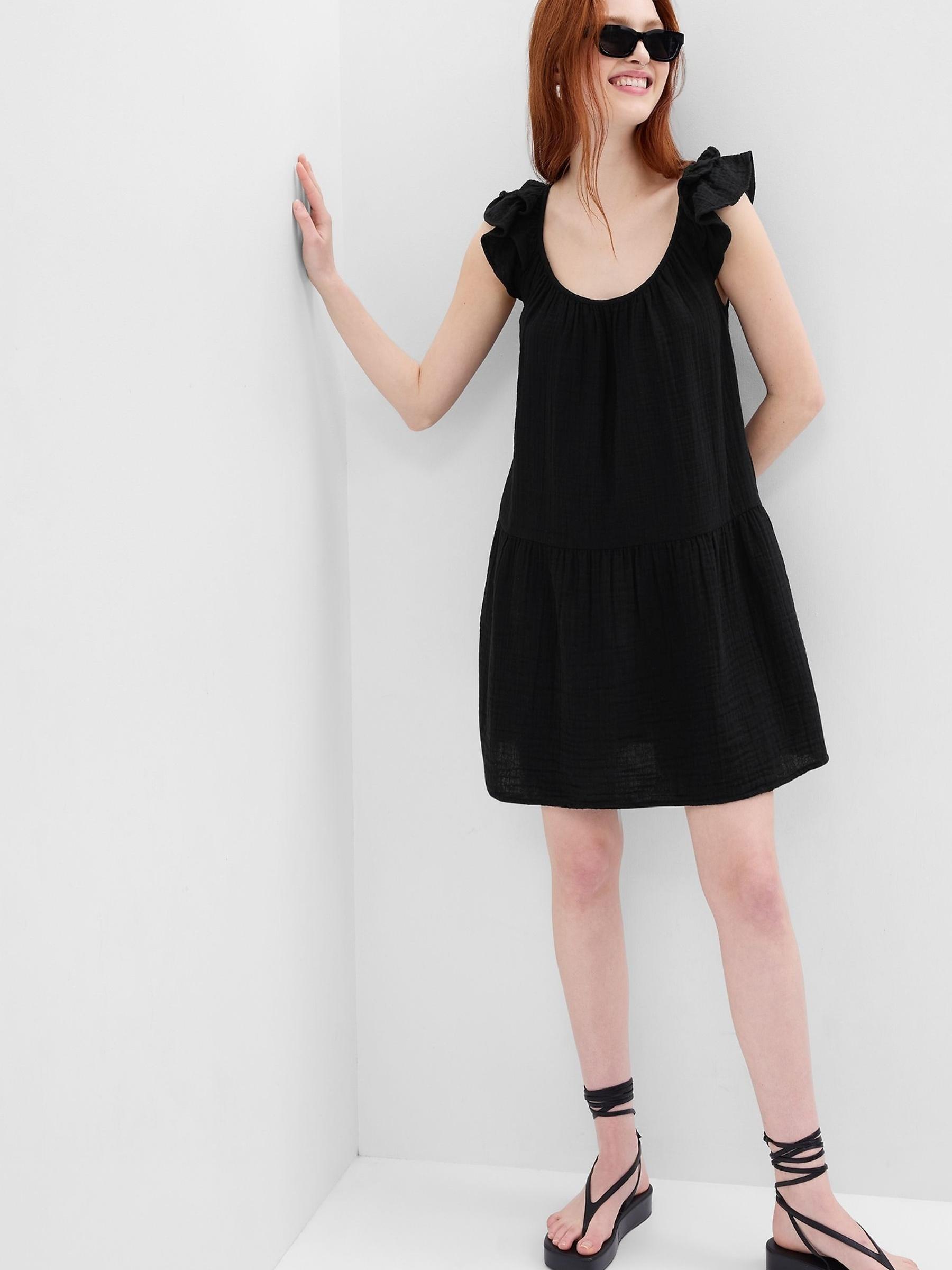 Black Crinkle Gauze Mini Dress - Image 1 of 1
