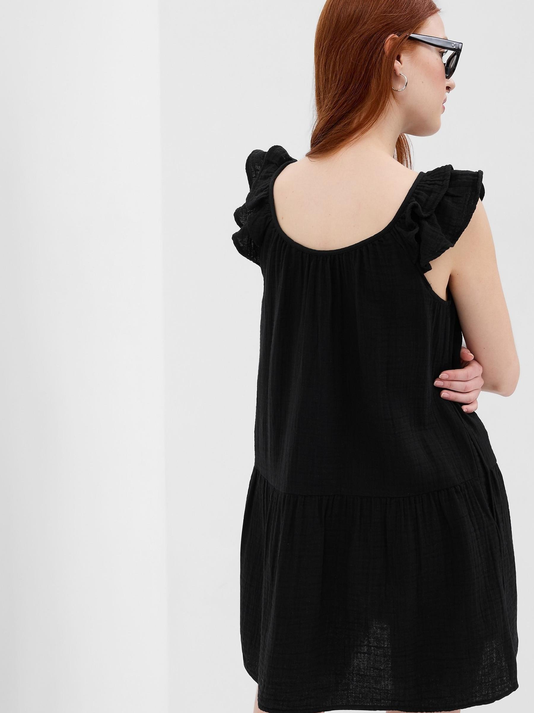 Black Crinkle Gauze Mini Dress - Image 2 of 2