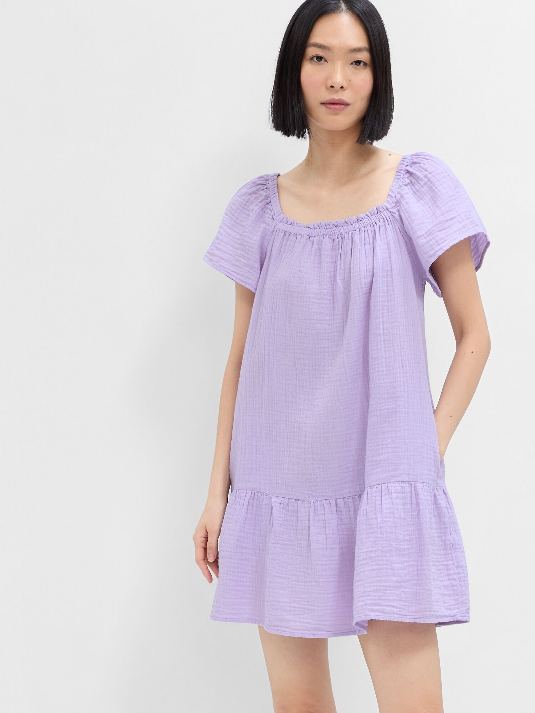 Purple Gauze Squareneck Mini Dress - Image 1 of 2