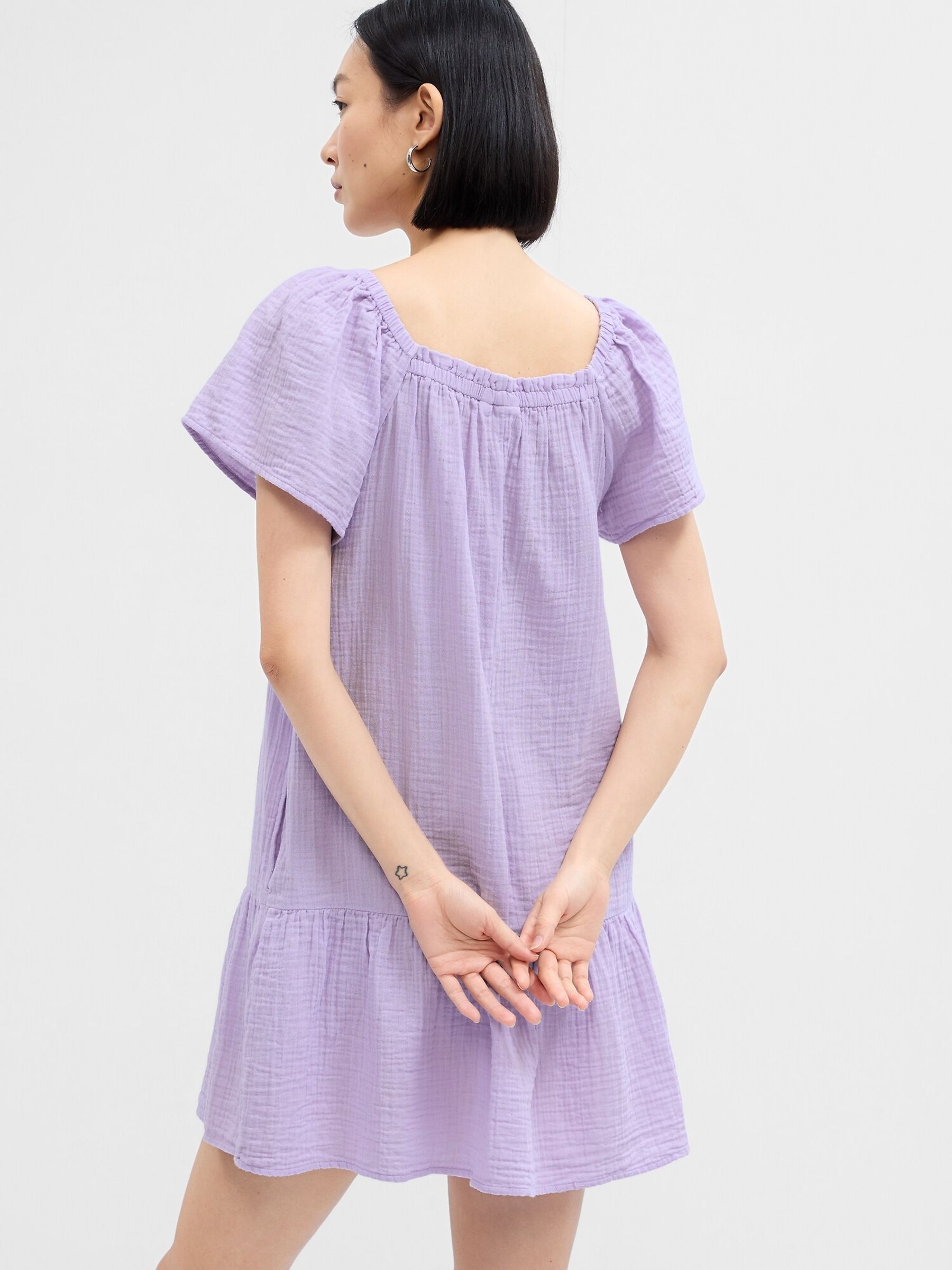 Purple Gauze Squareneck Mini Dress - Image 2 of 2