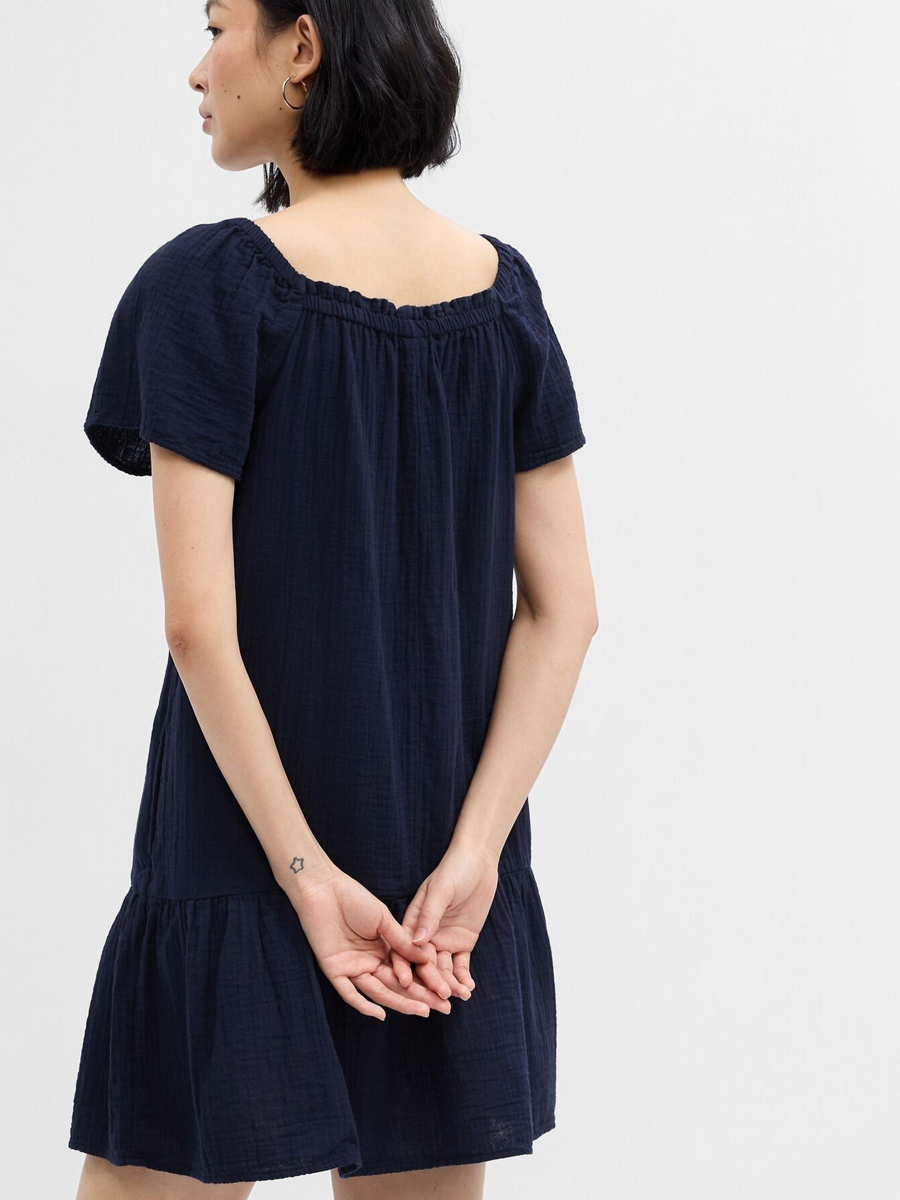 Navy Gauze Squareneck Mini Dress - Image 2 of 5