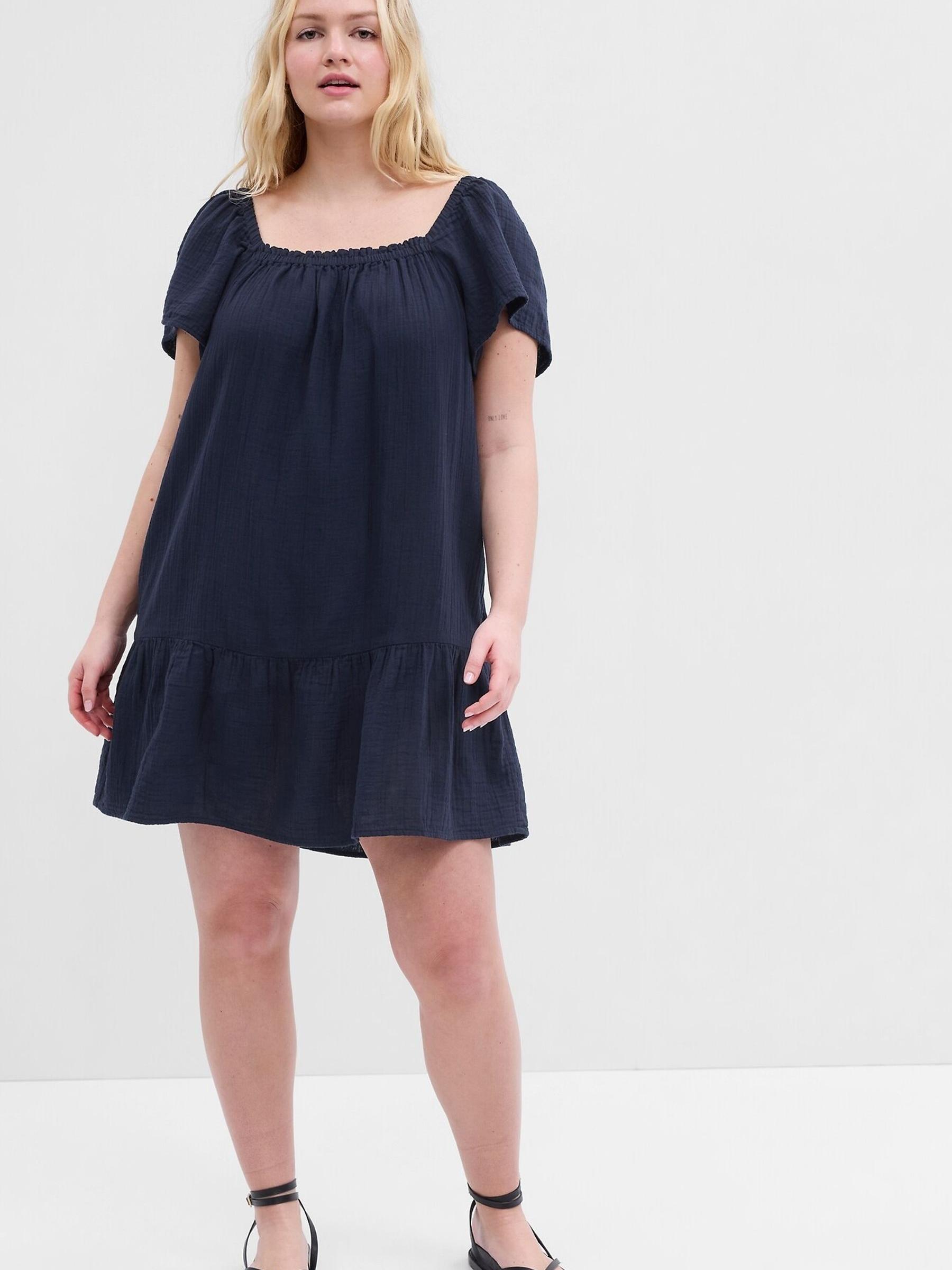 Navy Gauze Squareneck Mini Dress - Image 3 of 5