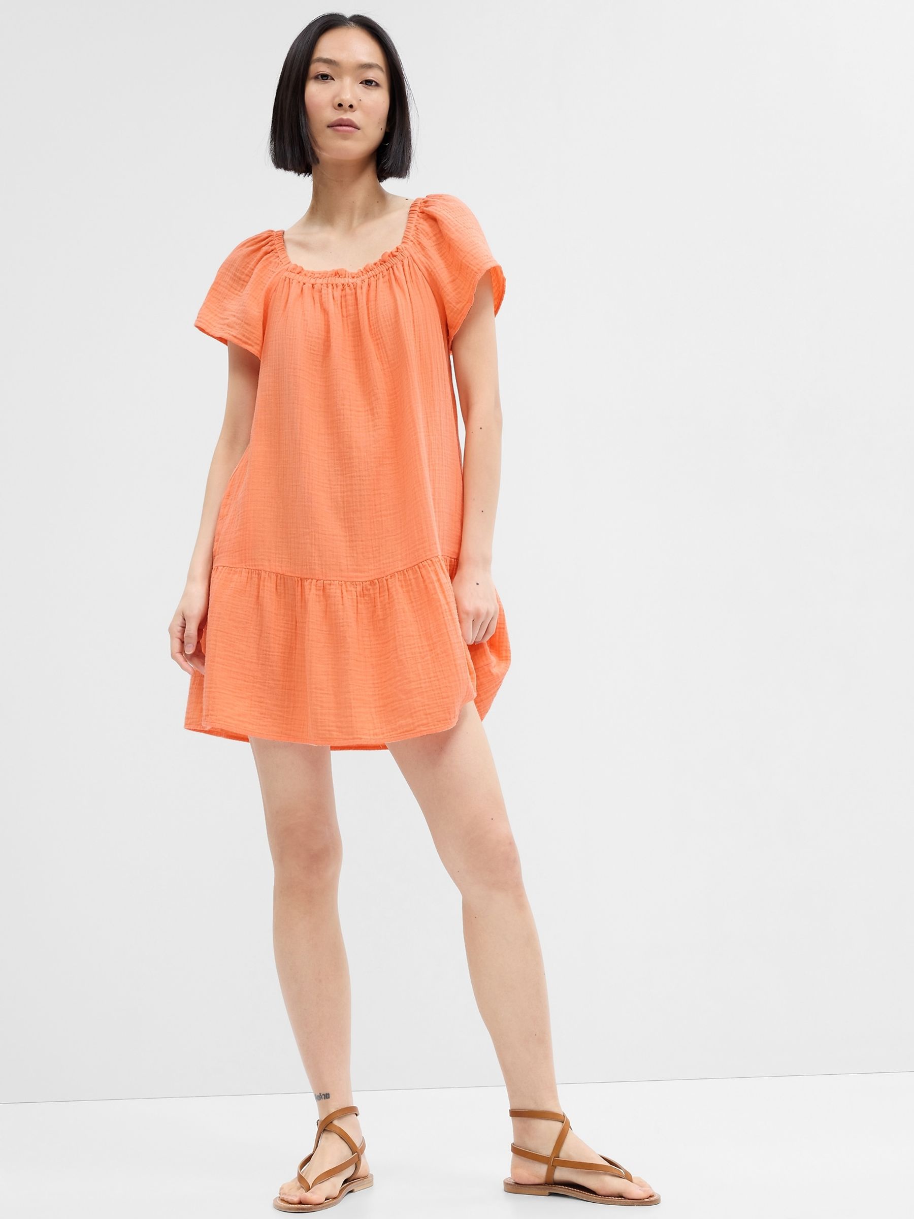 Orange Gauze Squareneck Mini Dress - Image 1 of 2