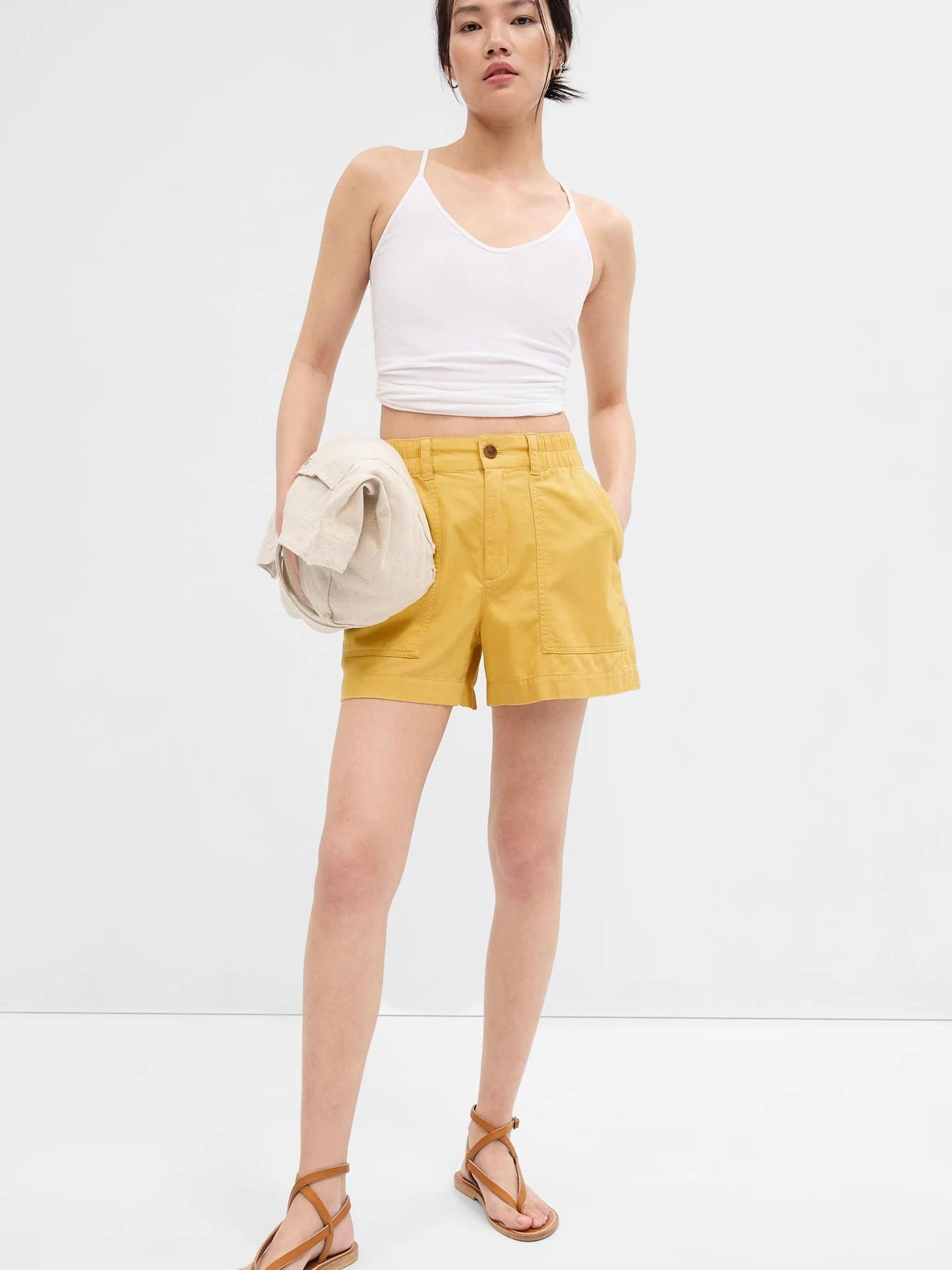 Yellow High Rise Pull On Cargo Shorts - Image 1 of 2