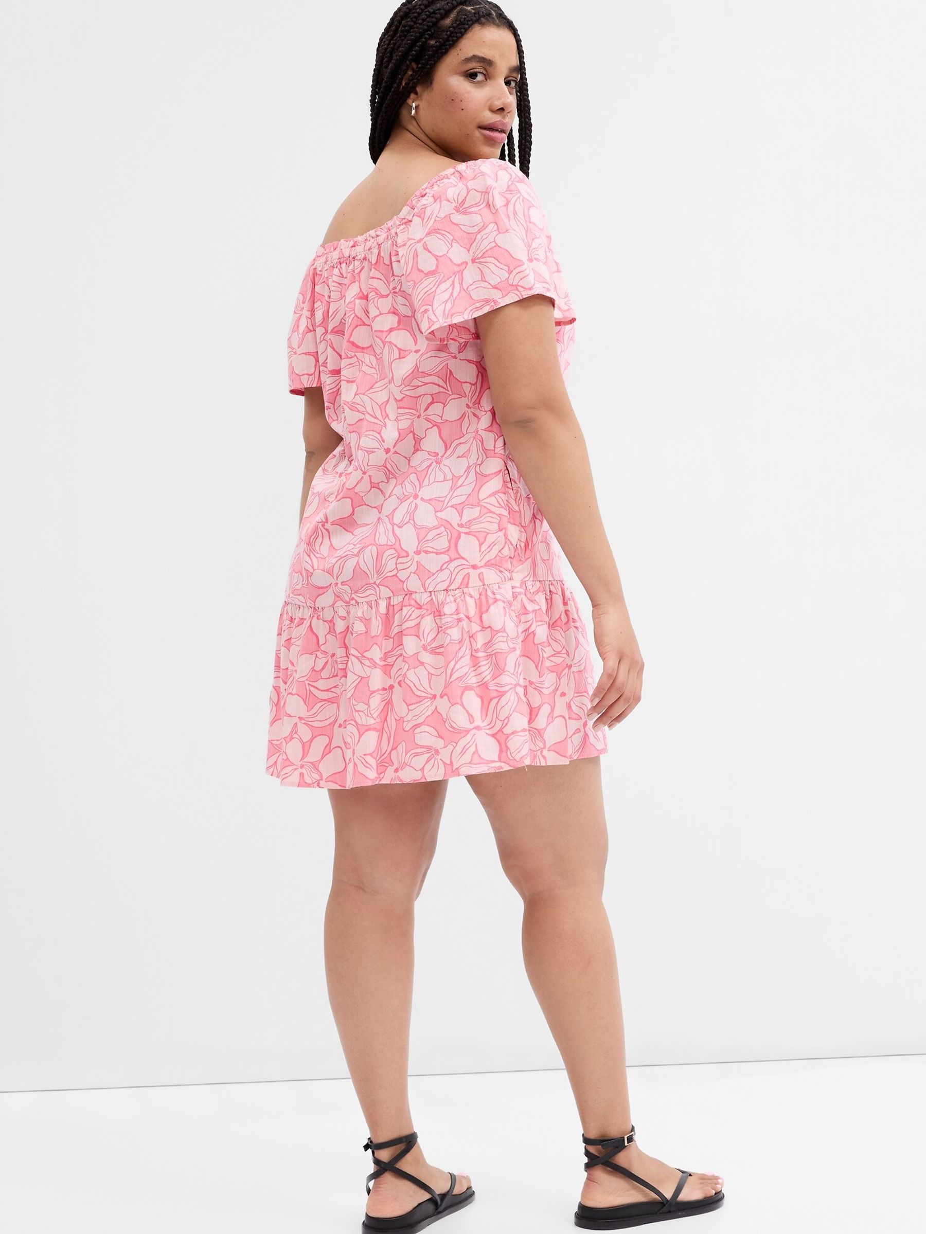 Pink Print Squareneck Mini Dress - Image 3 of 5