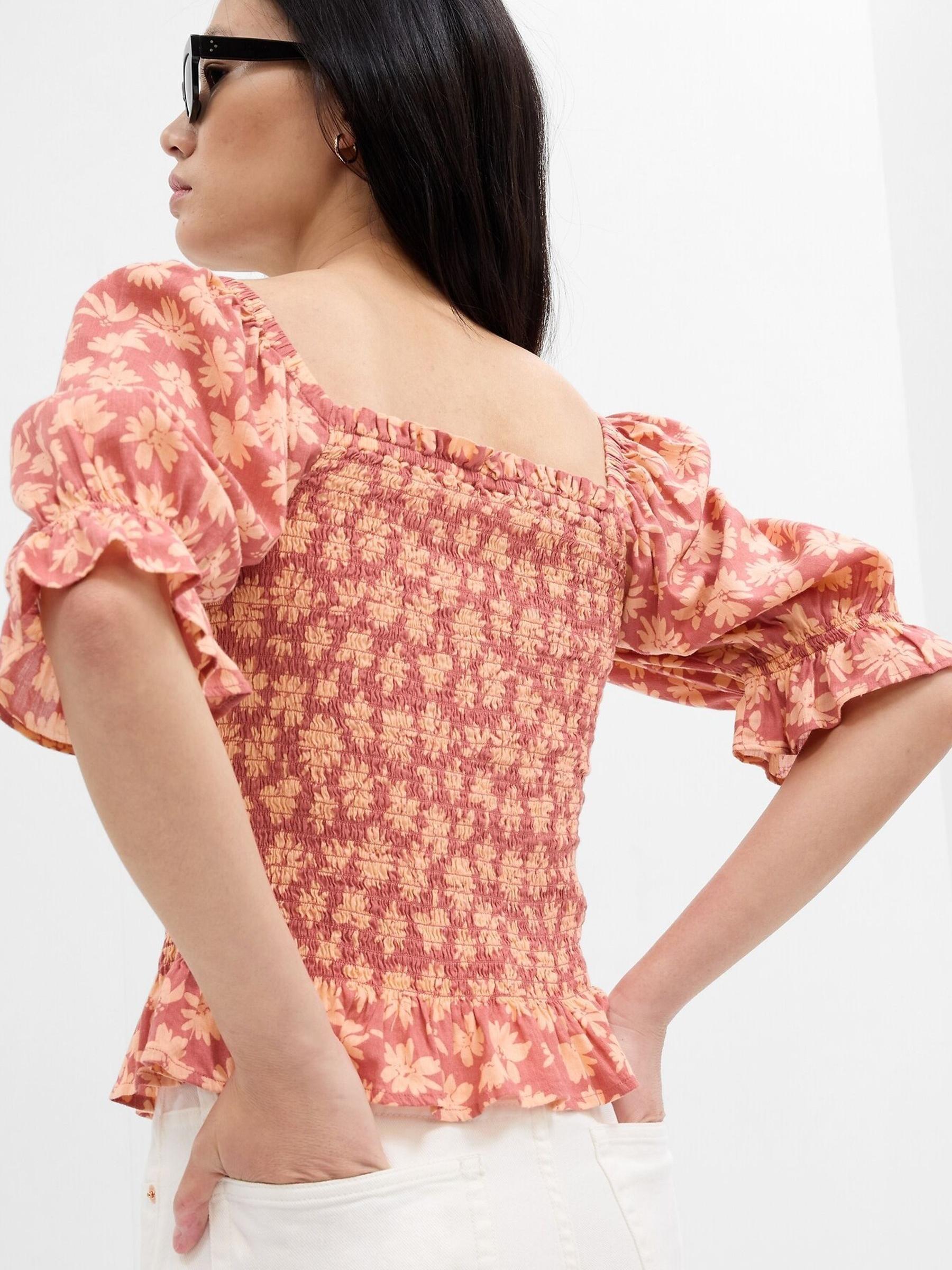 Brown Smocked Peplum Top - Image 2 of 2