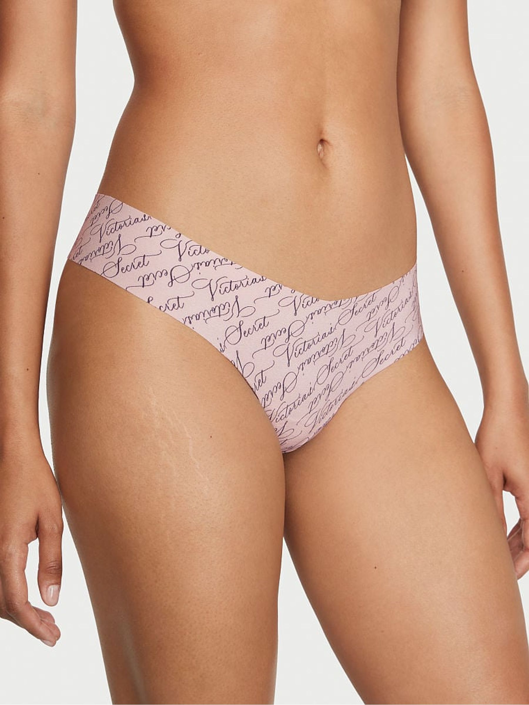 Purest Pink Victoria Script Print Thong Knickers - Image 1 of 1