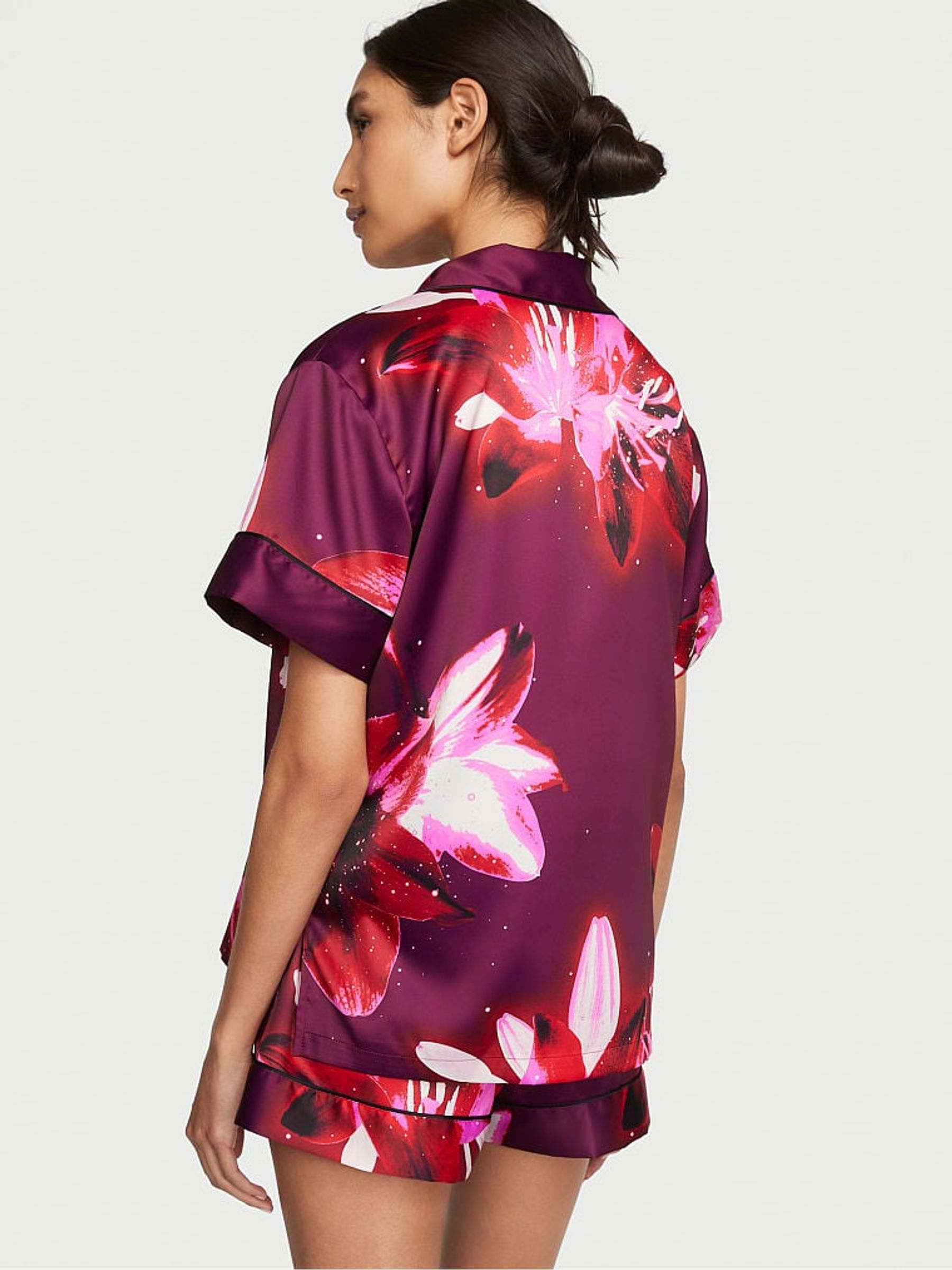 Floral Red Purple Satin Short Pyjamas - Image 2 of 3
