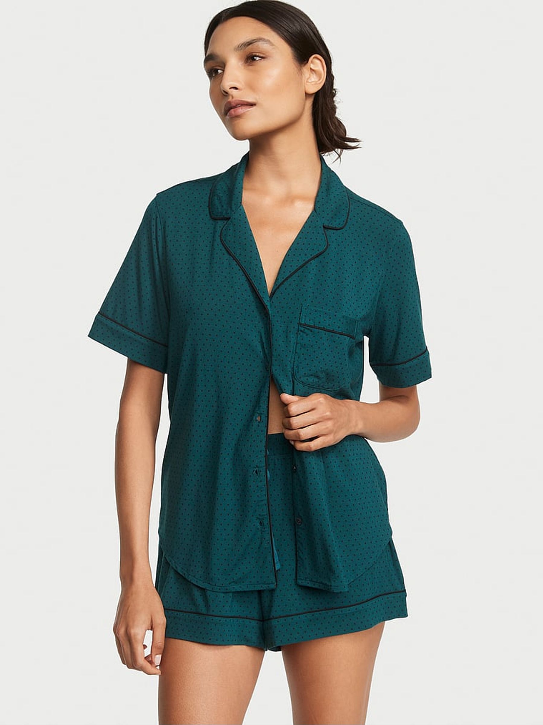 Black Ivy Green Pin Dot Modal Short Pyjamas - Image 1 of 3