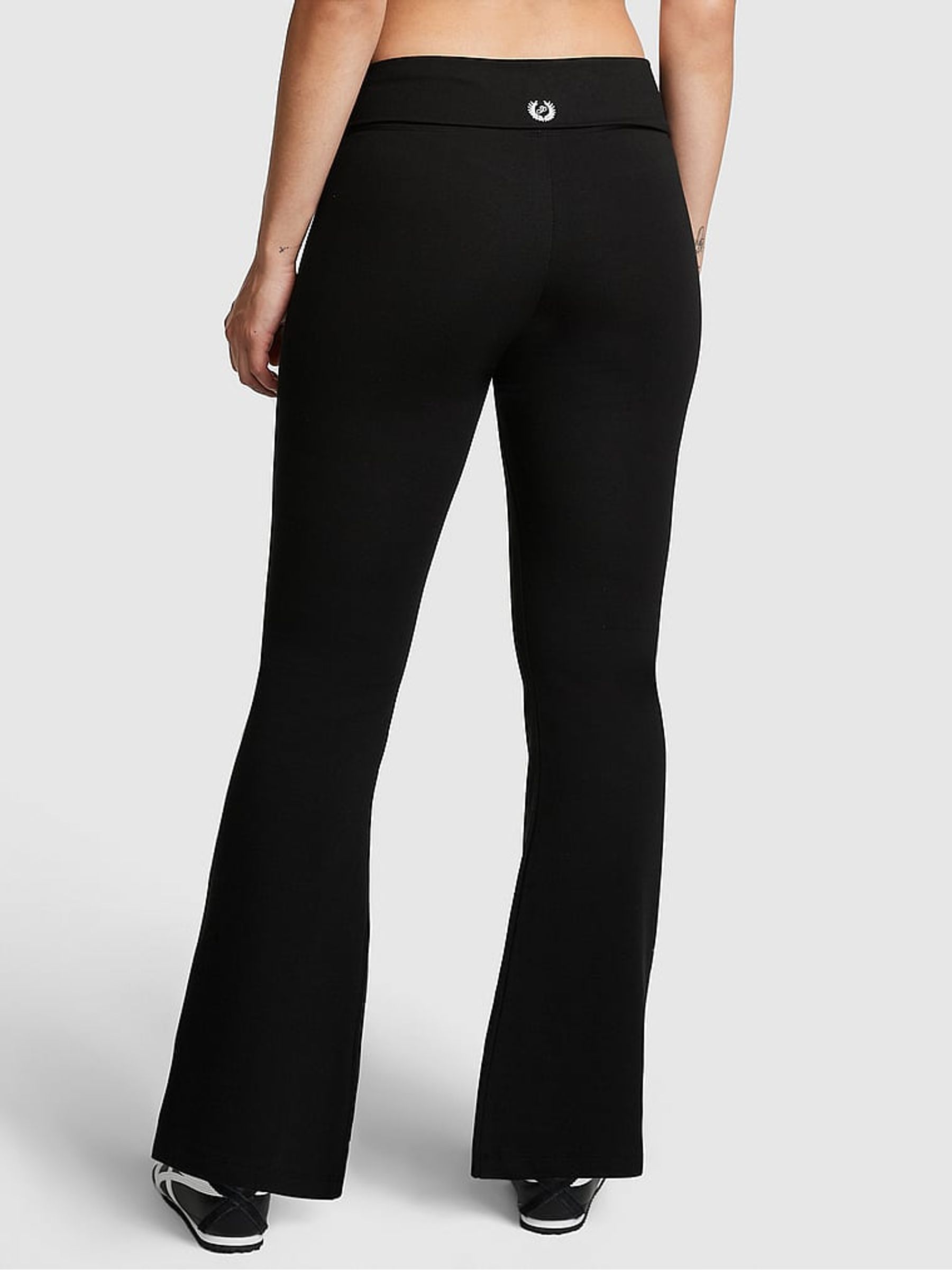 Pure Black Cotton Foldover Flare Legging - Image 2 of 3