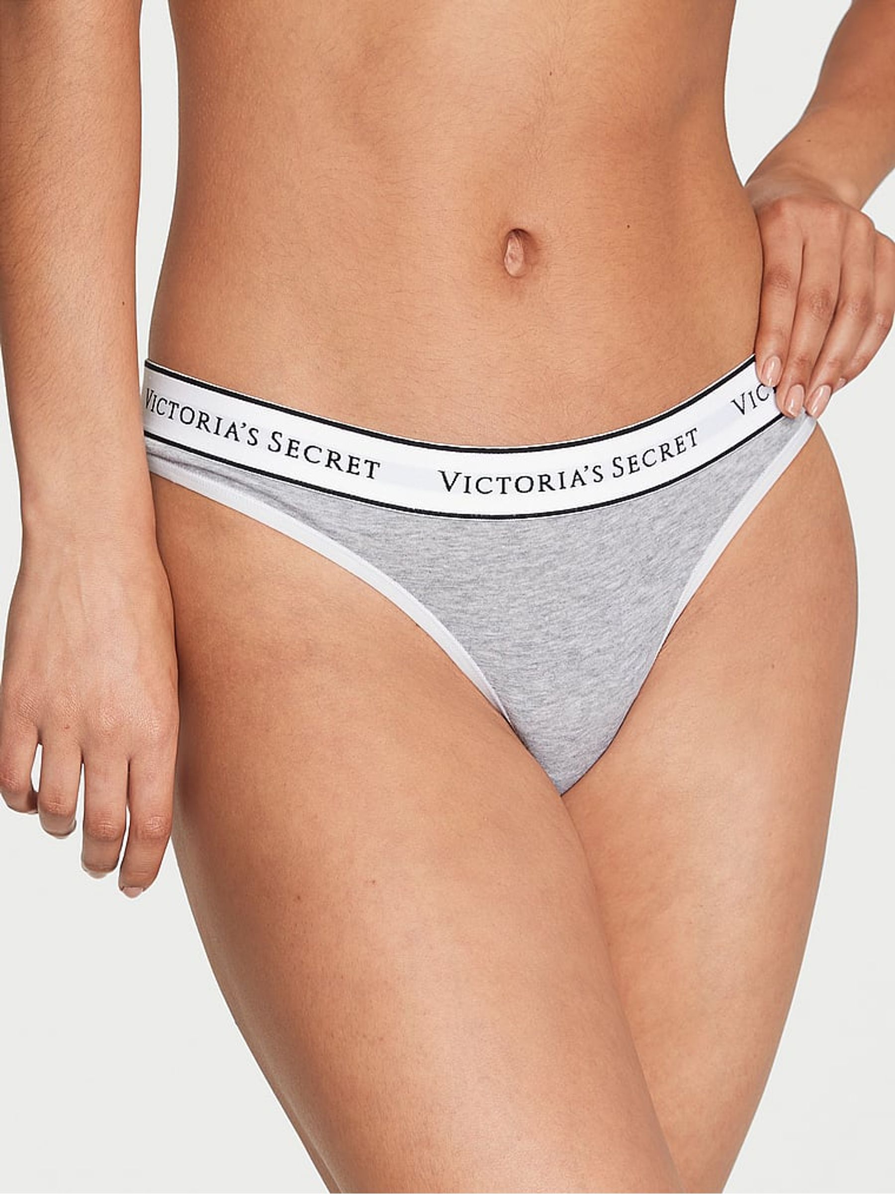 Medium Heather Grey Thong Logo Knickers - Image 1 of 3
