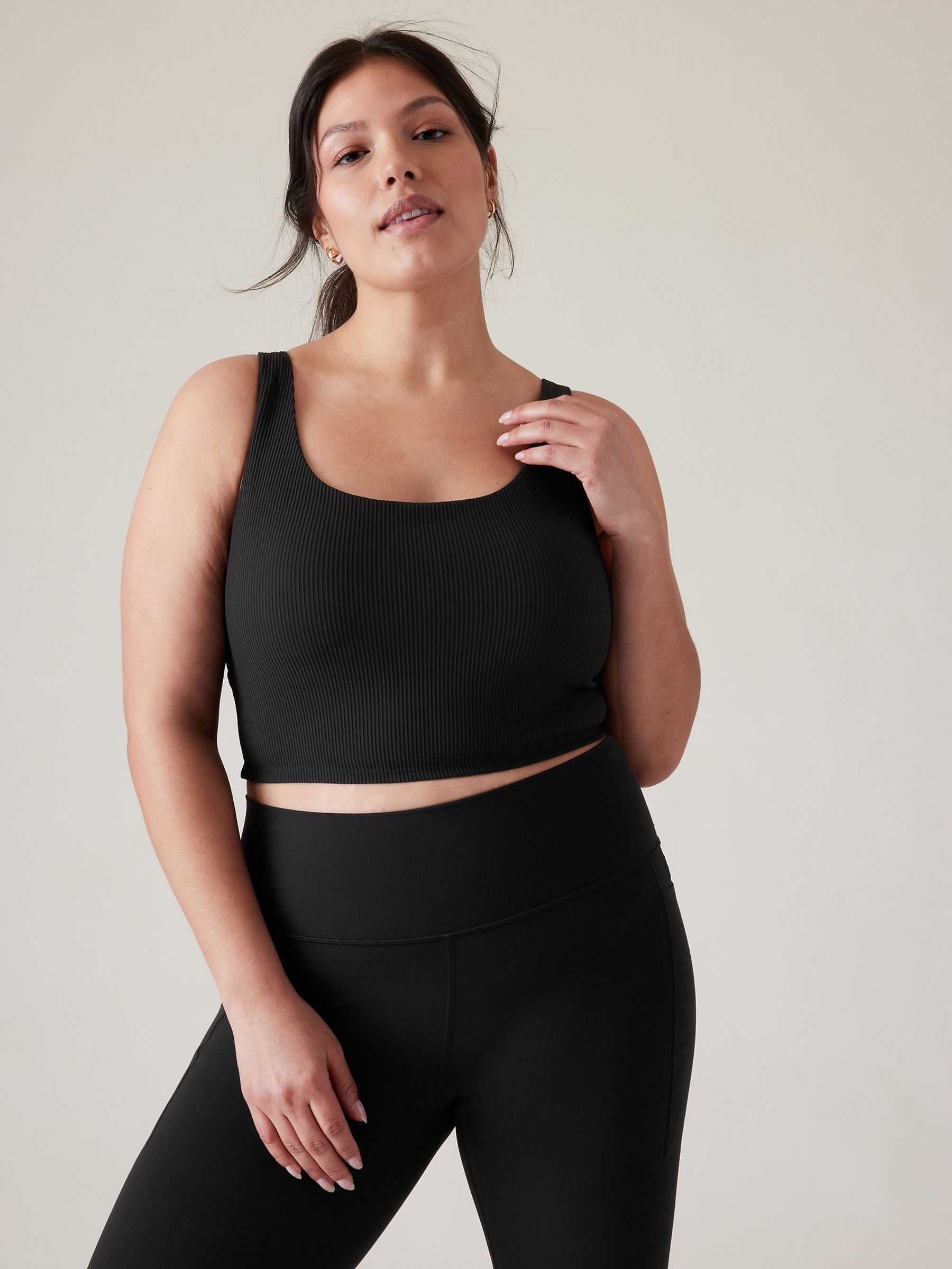 Athleta Black D-DD Cup Ribbed Cut-Out Longline Low Impact Sports Bra - Image 1 of 5