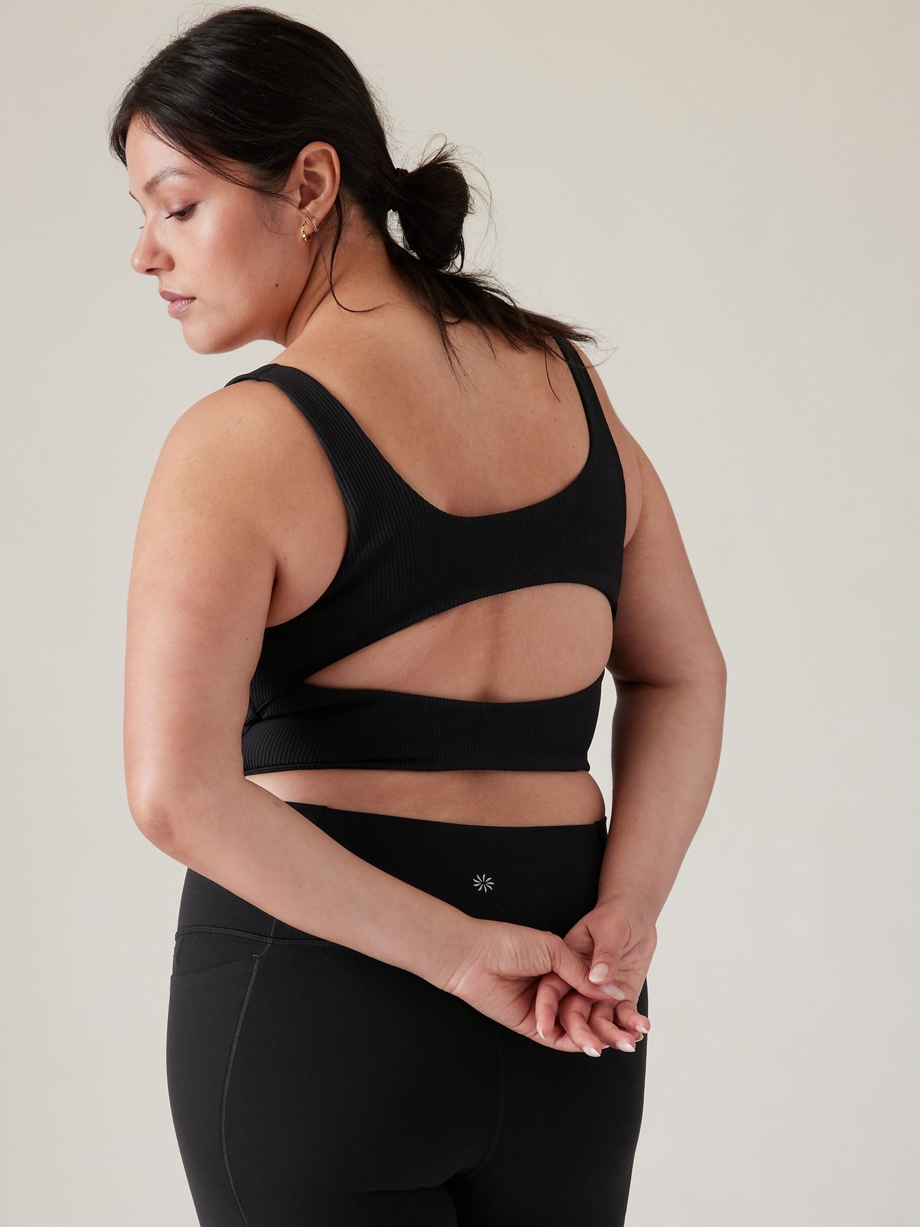 Athleta Black D-DD Cup Ribbed Cut-Out Longline Low Impact Sports Bra - Image 2 of 5