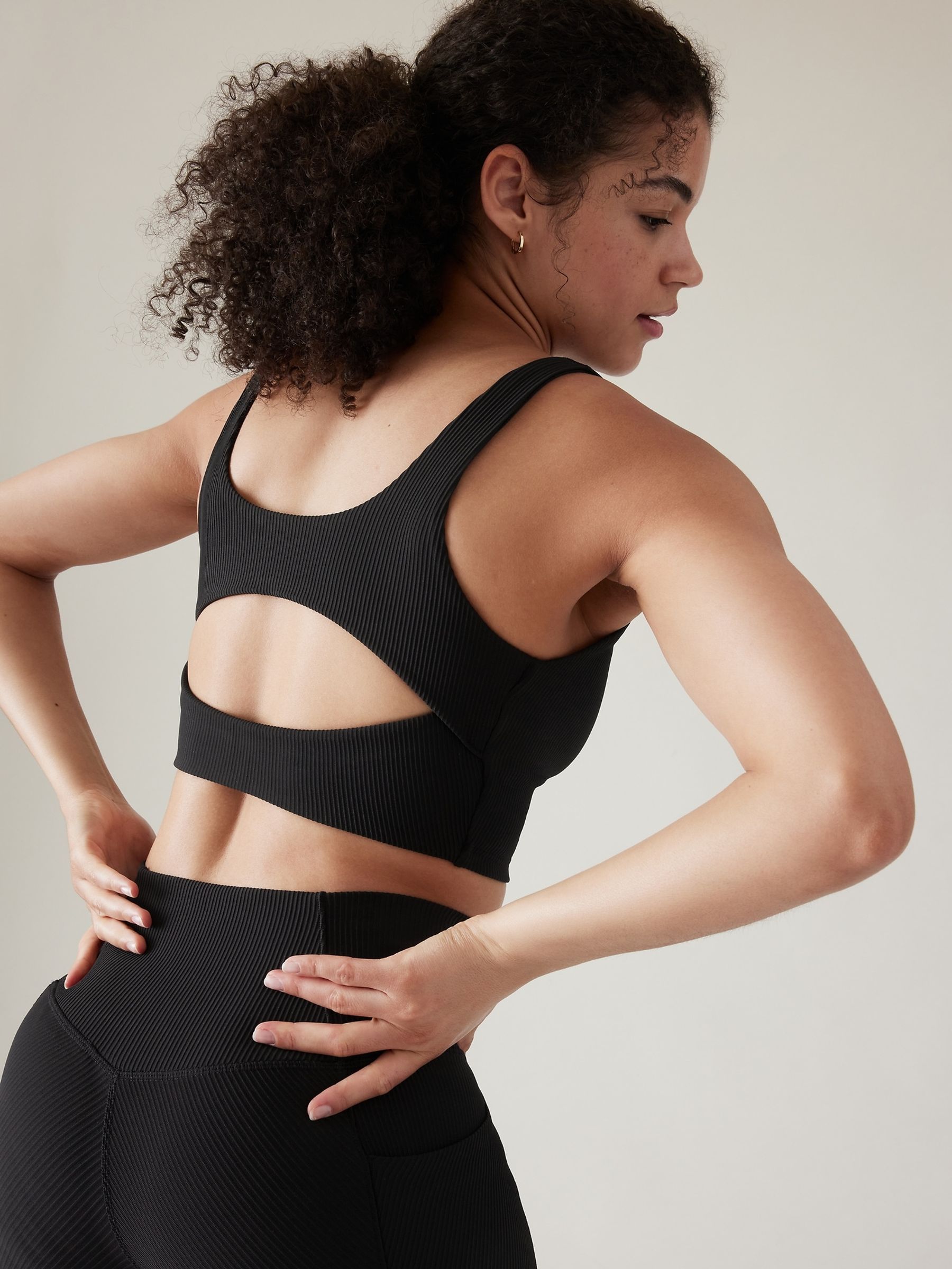 Athleta Black D-DD Cup Ribbed Cut-Out Longline Low Impact Sports Bra - Image 4 of 5