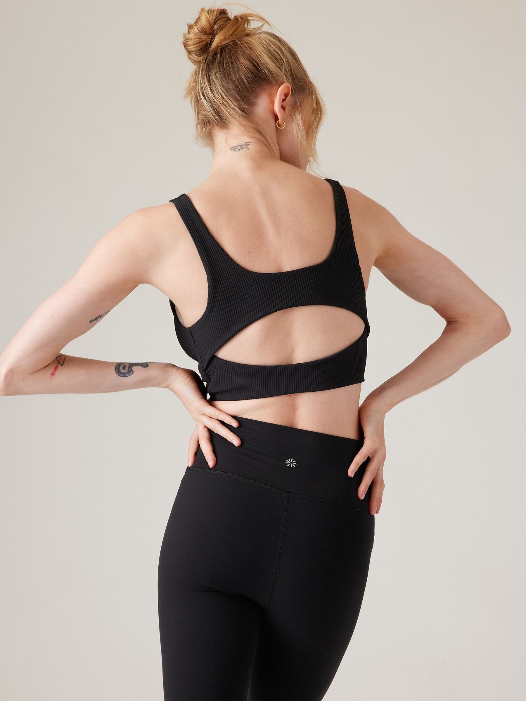 Athleta Black A-C Cup Ribbed Cut-Out Longline Low Impact Sports Bra - Image 2 of 5