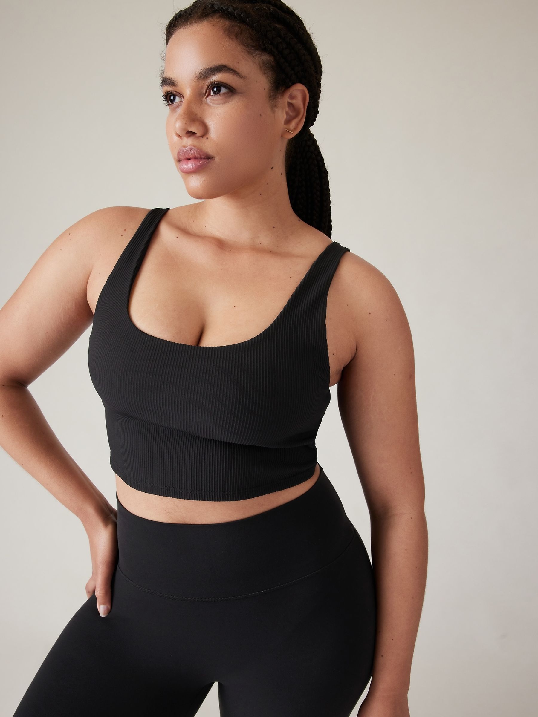 Athleta Black A-C Cup Ribbed Cut-Out Longline Low Impact Sports Bra - Image 4 of 5