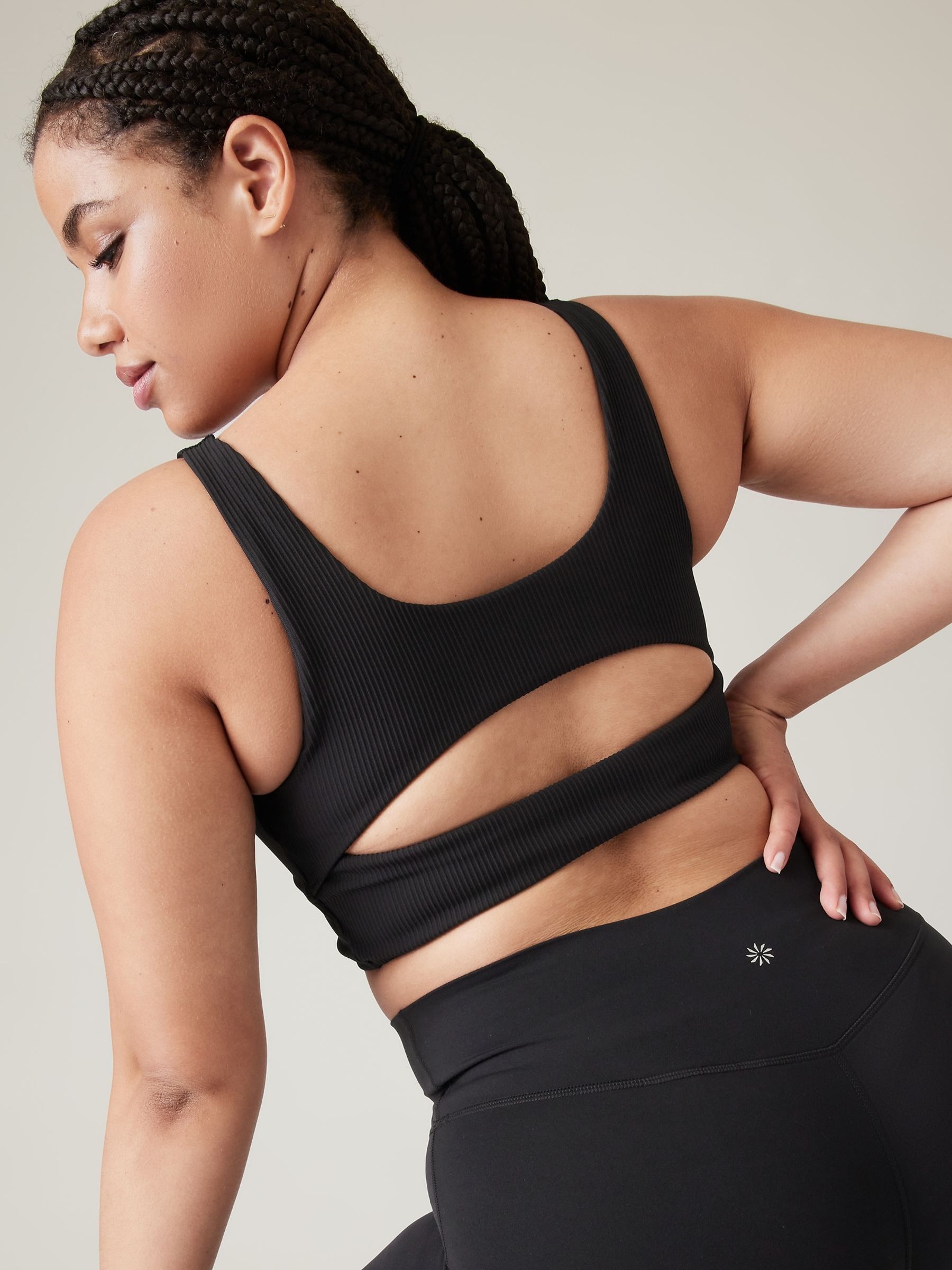 Athleta Black A-C Cup Ribbed Cut-Out Longline Low Impact Sports Bra - Image 5 of 5