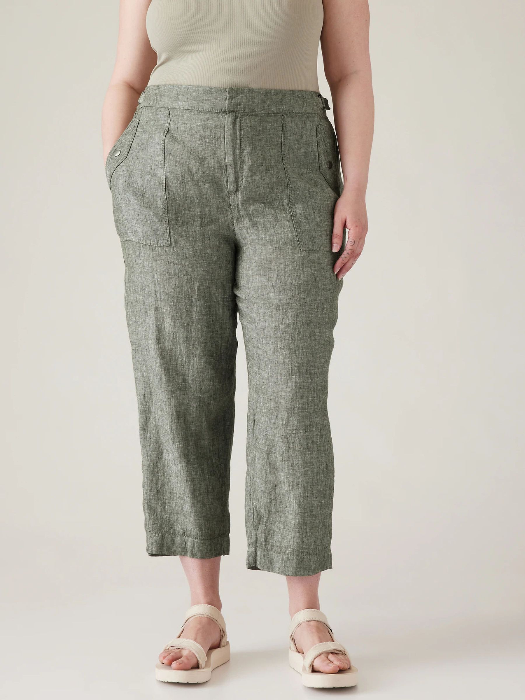 Athleta Green Voyager Linen Trousers - Image 1 of 5