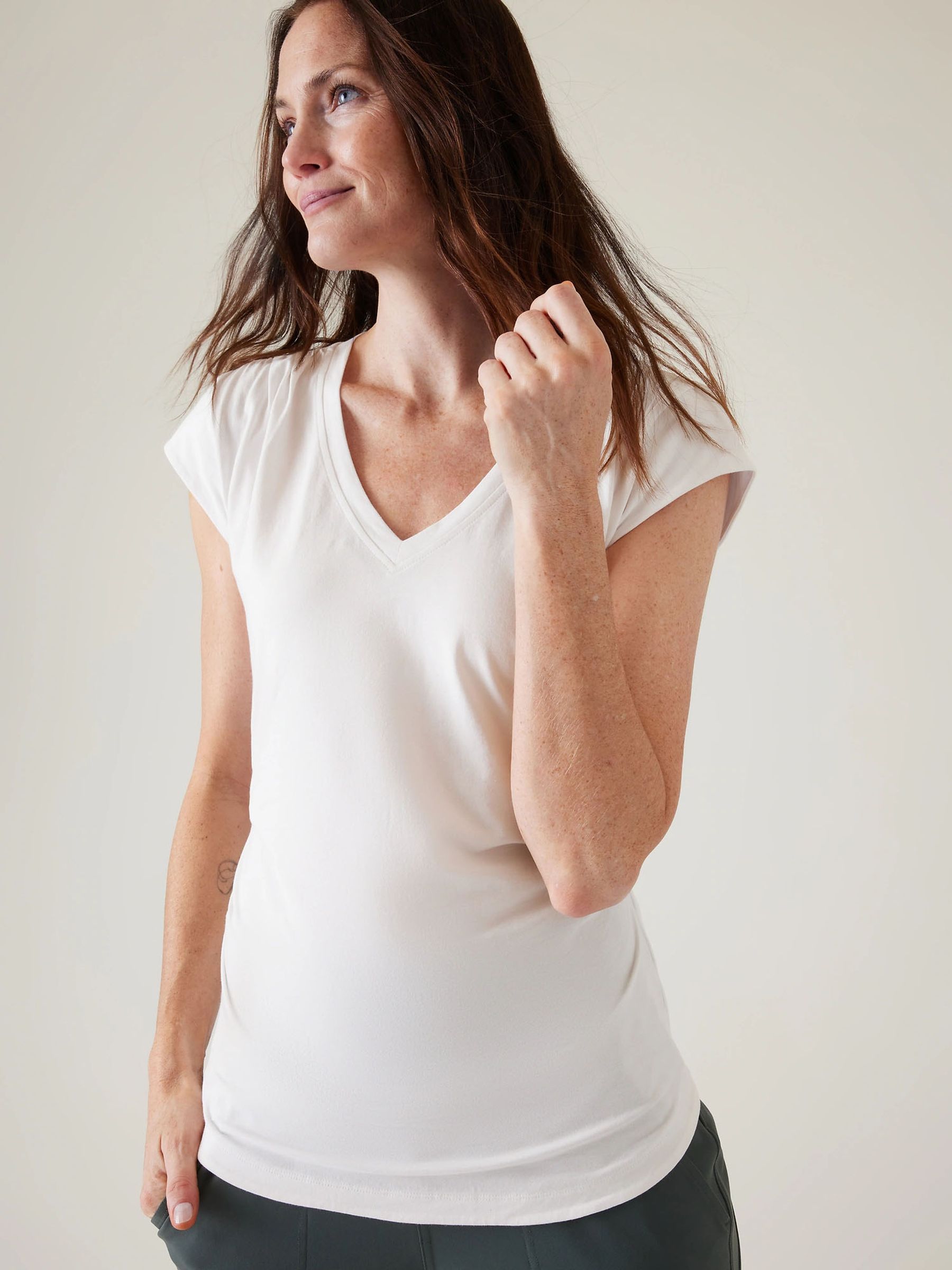 Athleta White Outbound V-Neck T-Shirt - Image 1 of 6