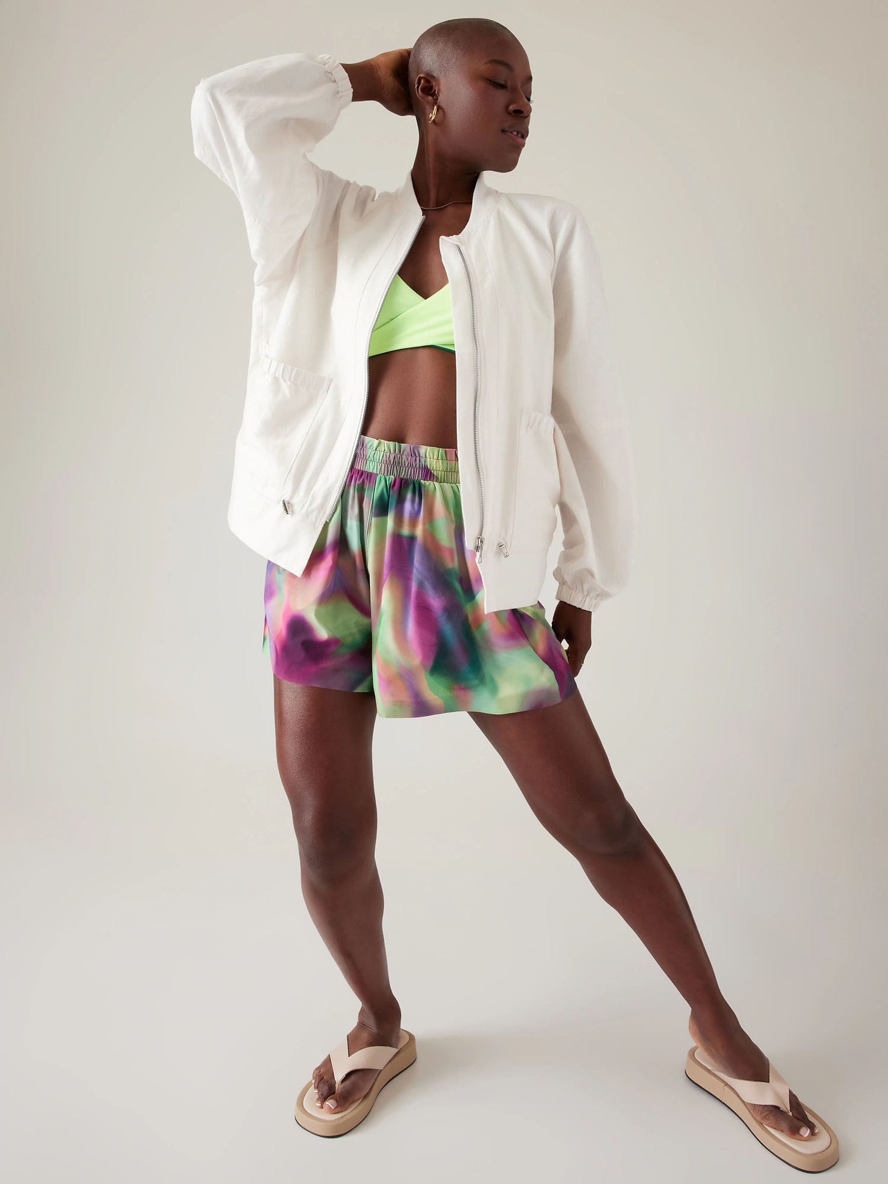 Athleta White Alicia Keys Enlighten Up Linen-Blend Bomber Jacket - Image 2 of 5