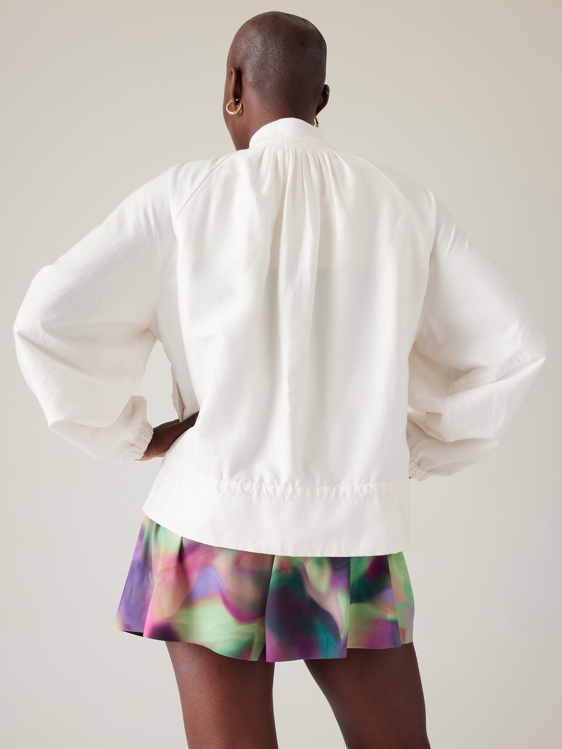Athleta White Alicia Keys Enlighten Up Linen-Blend Bomber Jacket - Image 4 of 5