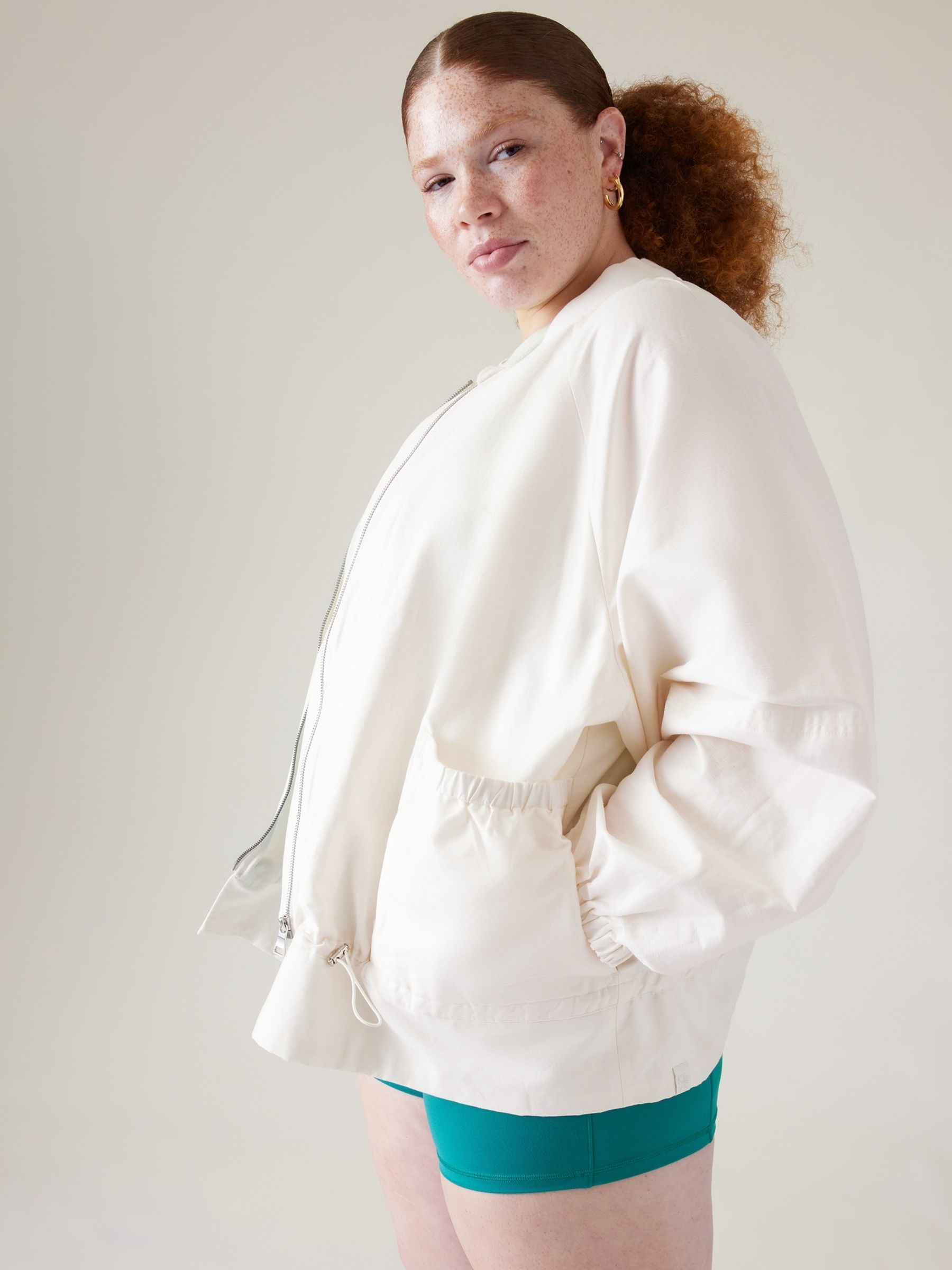 Athleta White Alicia Keys Enlighten Up Linen-Blend Bomber Jacket - Image 5 of 5
