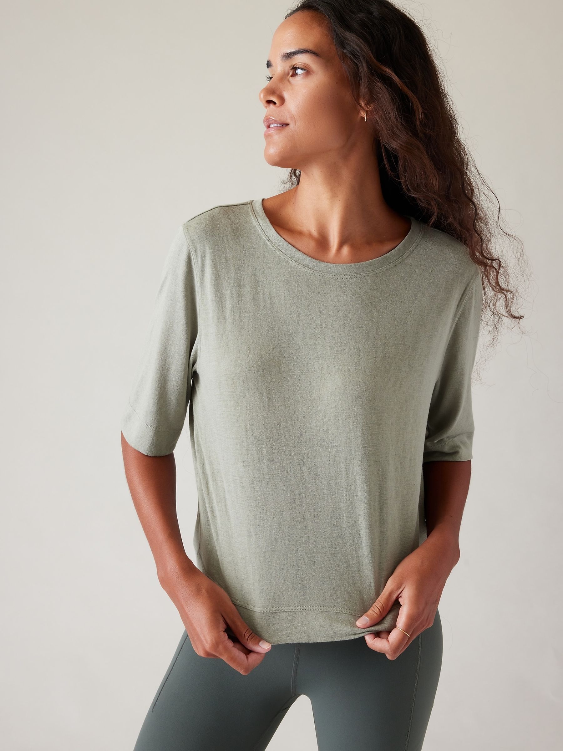 Athleta Khaki Green Breezy Serene T-Shirt - Image 1 of 4