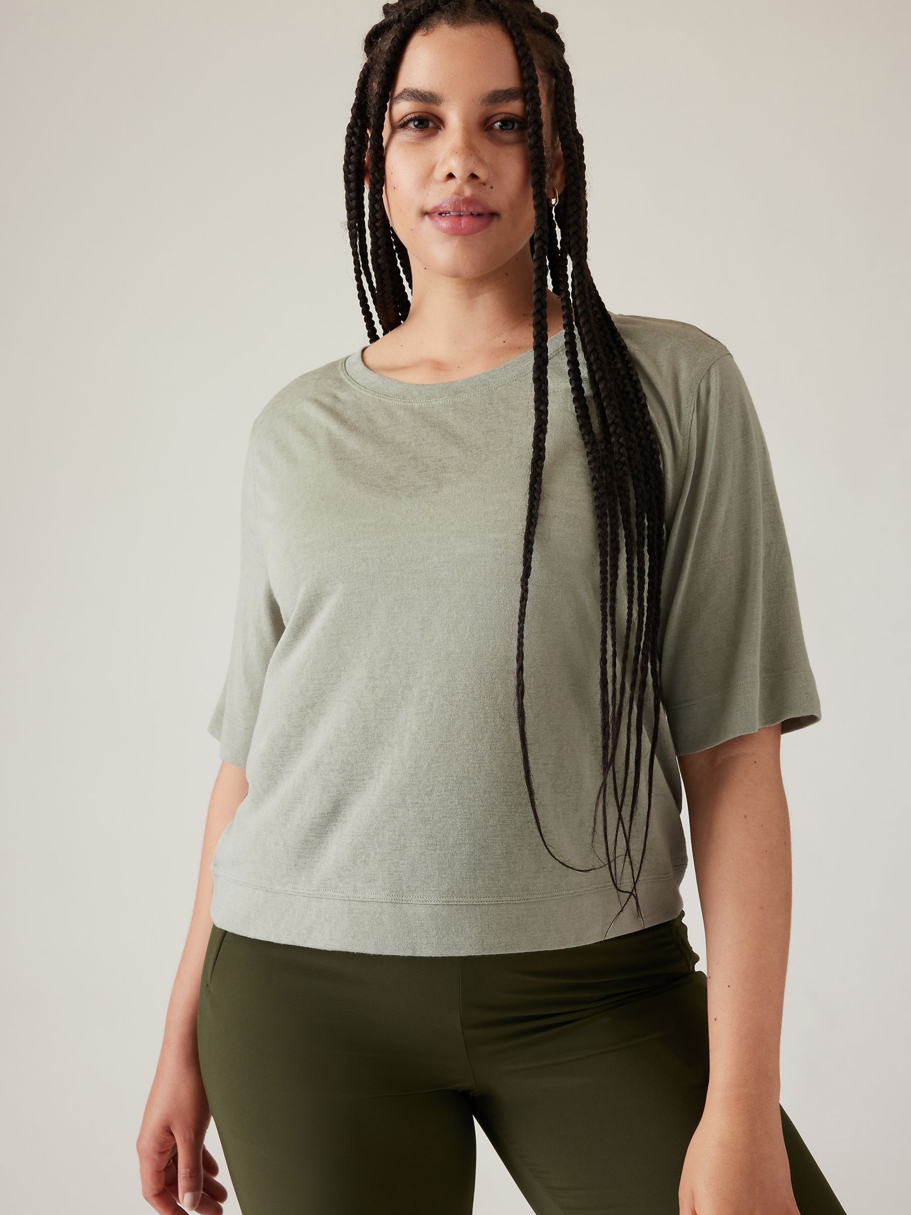 Athleta Khaki Green Breezy Serene T-Shirt - Image 3 of 4