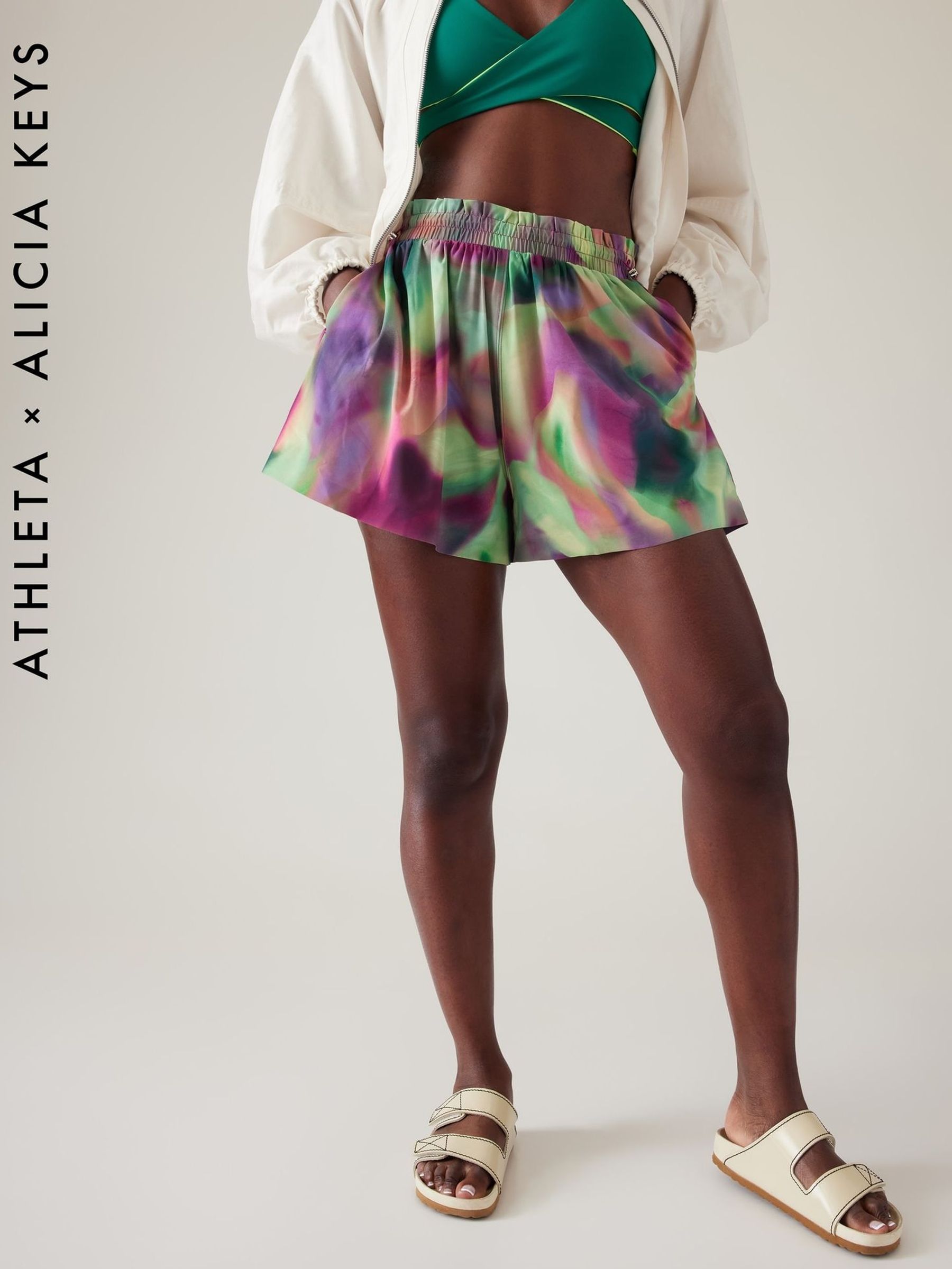 Athleta Purple/Green Alicia Keys Enlighten Up Flutter Shorts - Image 1 of 4