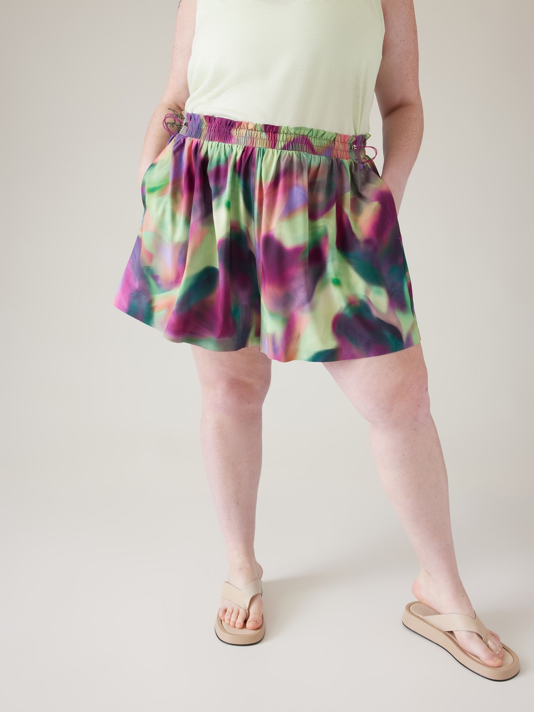Athleta Purple/Green Alicia Keys Enlighten Up Flutter Shorts - Image 3 of 4