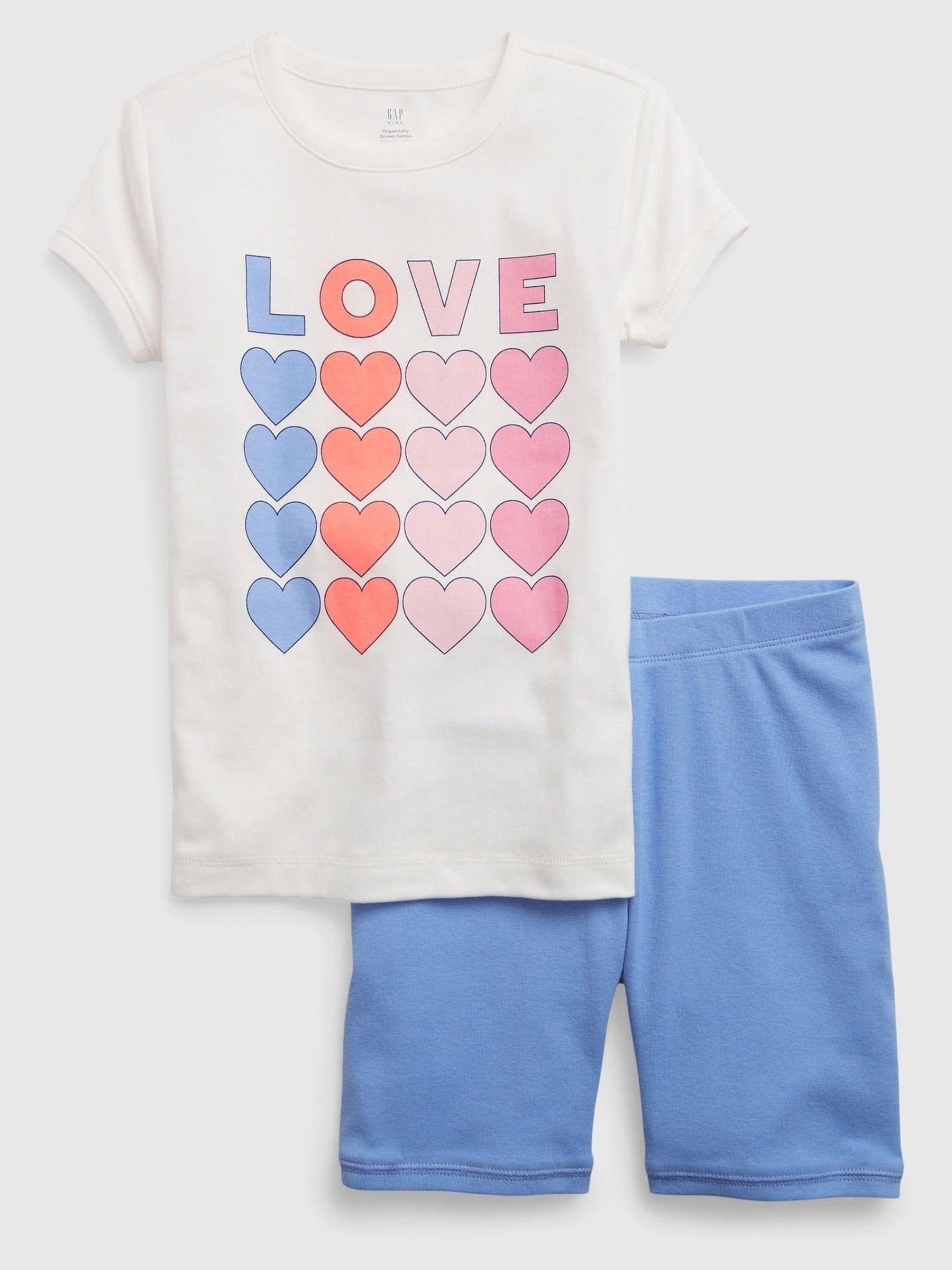 White Love Heart Print Short Sleeve Pyjama Shorts Set - Image 1 of 1